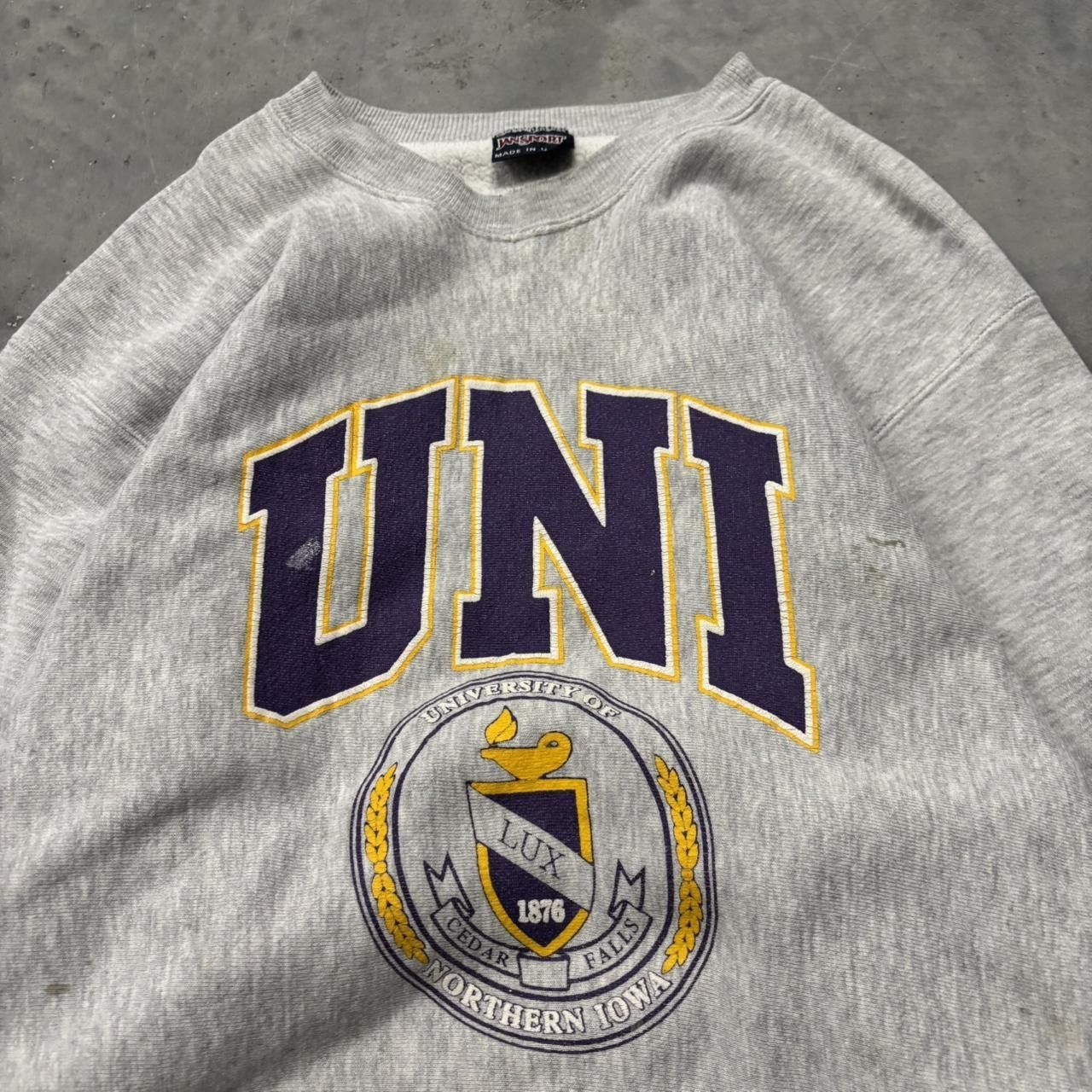 Japanese Brand × Vintage Crazy Vintage 90s Grey UNI University Of Northern Iowa Reverse Weave College Crewneck! Size US L / EU 52-54 / 3 - 2 Thumbnail