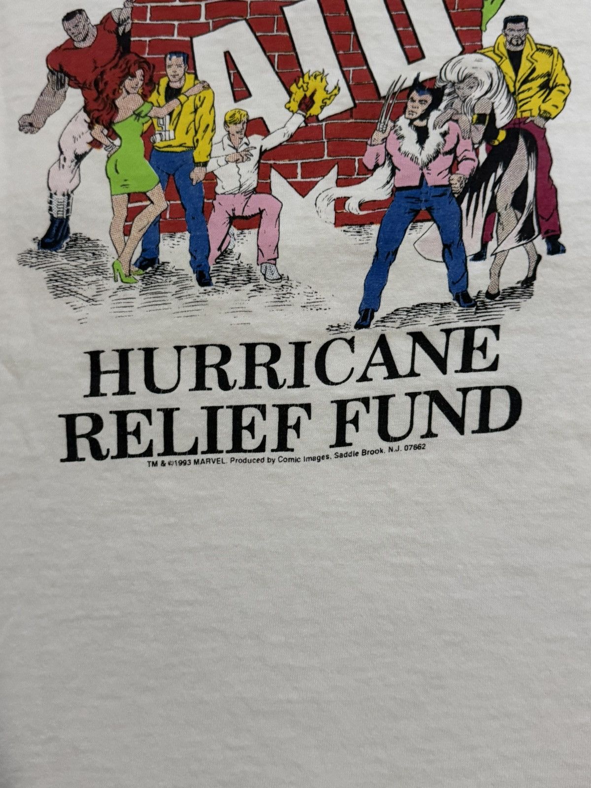 Marvel Comics × Vintage Vintage Marvel Aid Hurricane Relief Fun Tee 93 FOTL Large Size US L / EU 52-54 / 3 - 12 Thumbnail