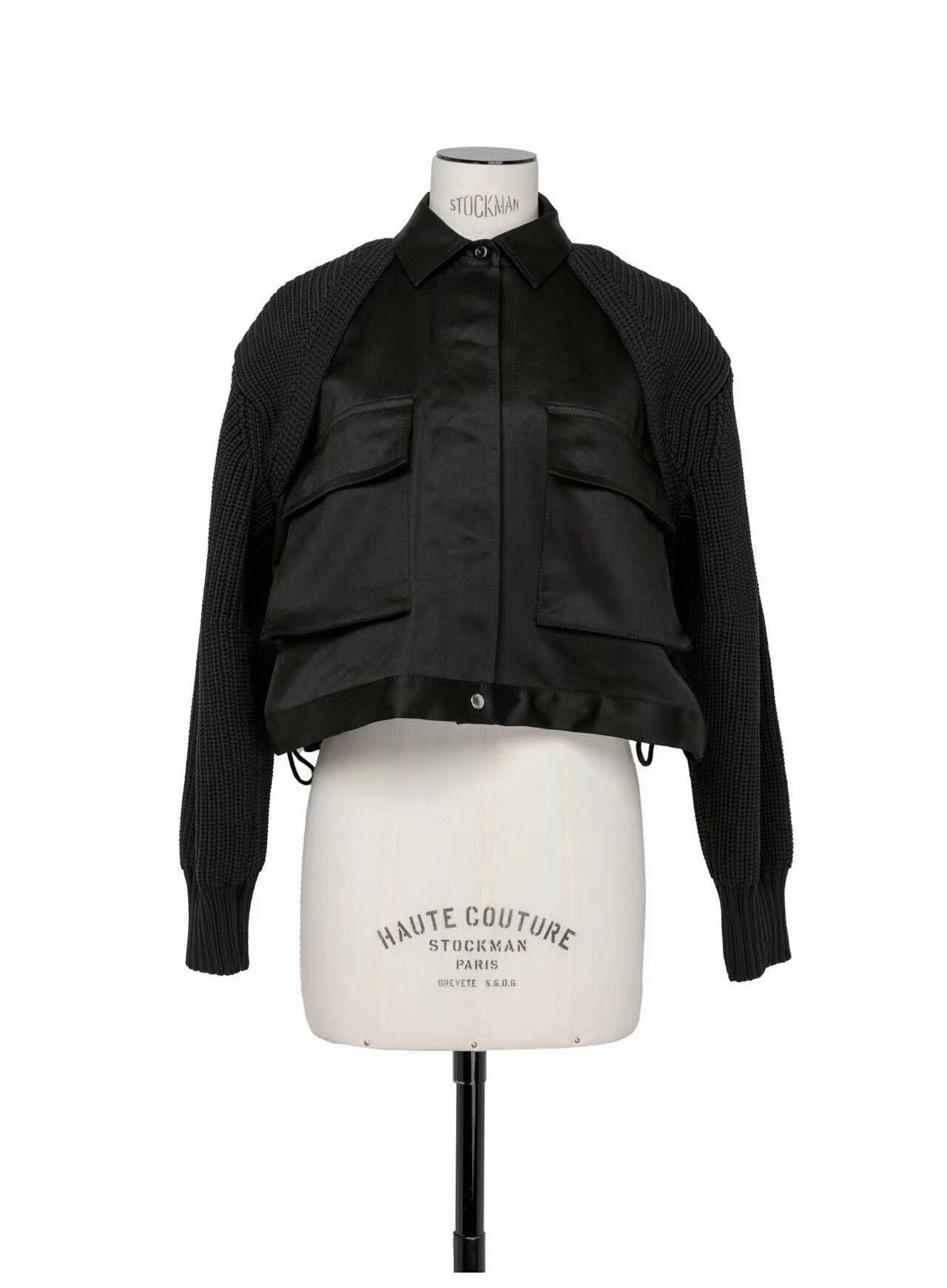 Sacai sacai black cropped jacket with knit sleeves Size S / US 4 / IT 40 - 1 Thumbnail