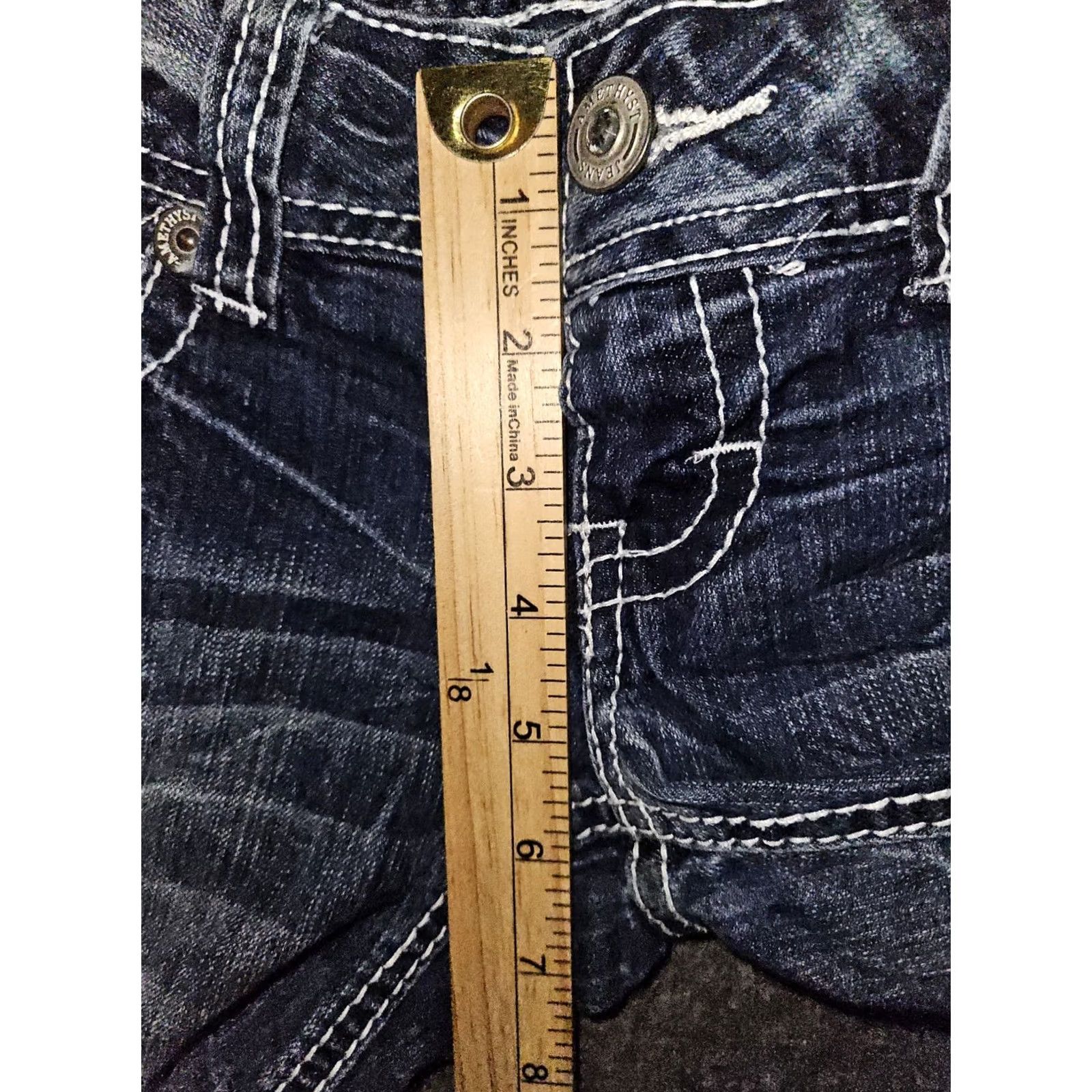 Vintage VINTAGE Amethyst Skinny Capris Juniors 0 Ultra Low Rise Blue Distressed Embroidered Jeans Capris Womens Girls 22 in Inseam 0 Size ONE SIZE - 4 Thumbnail