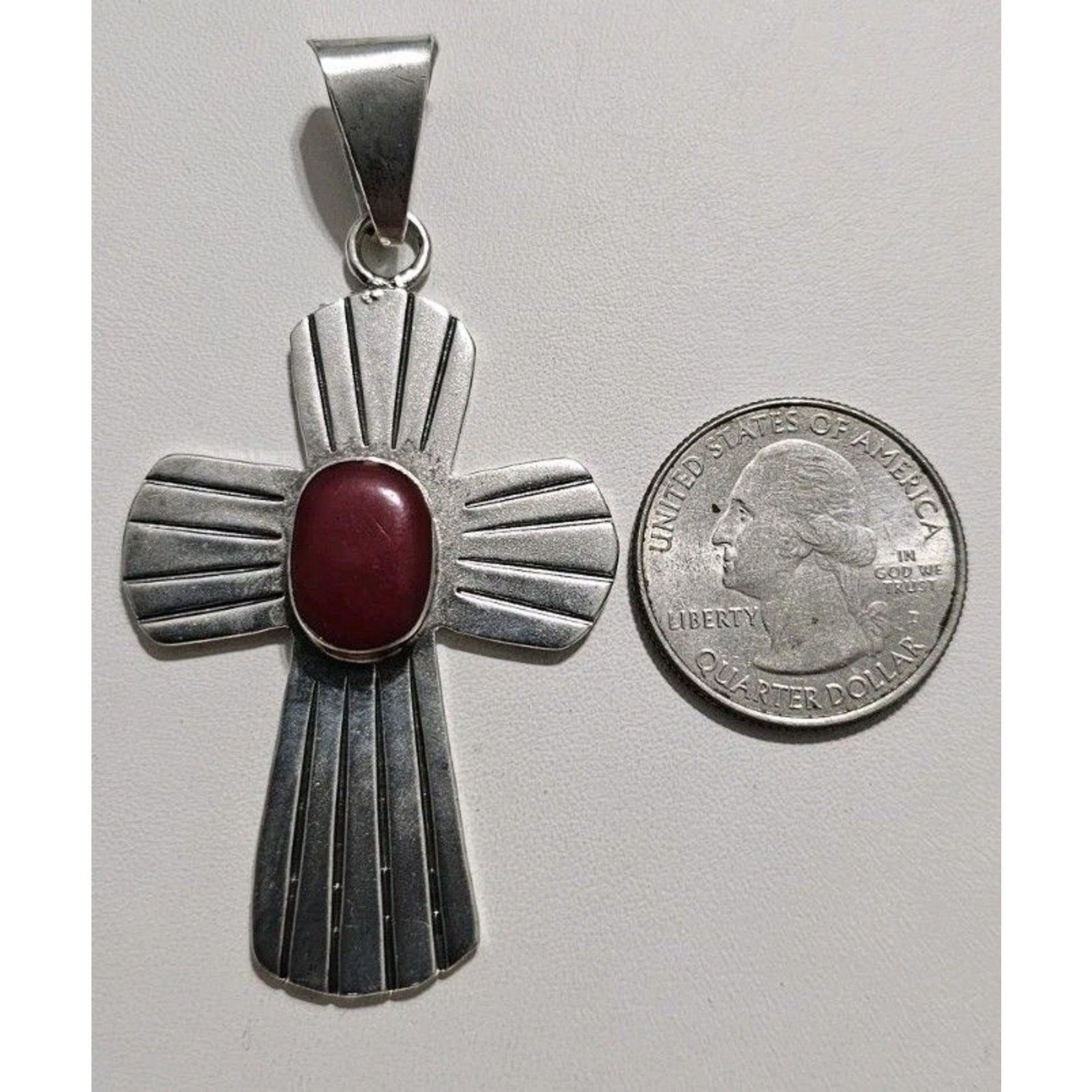 Other Vintage Chunky Sterling Silver Cross Red Jasper Stone Size ONE SIZE - 4 Thumbnail