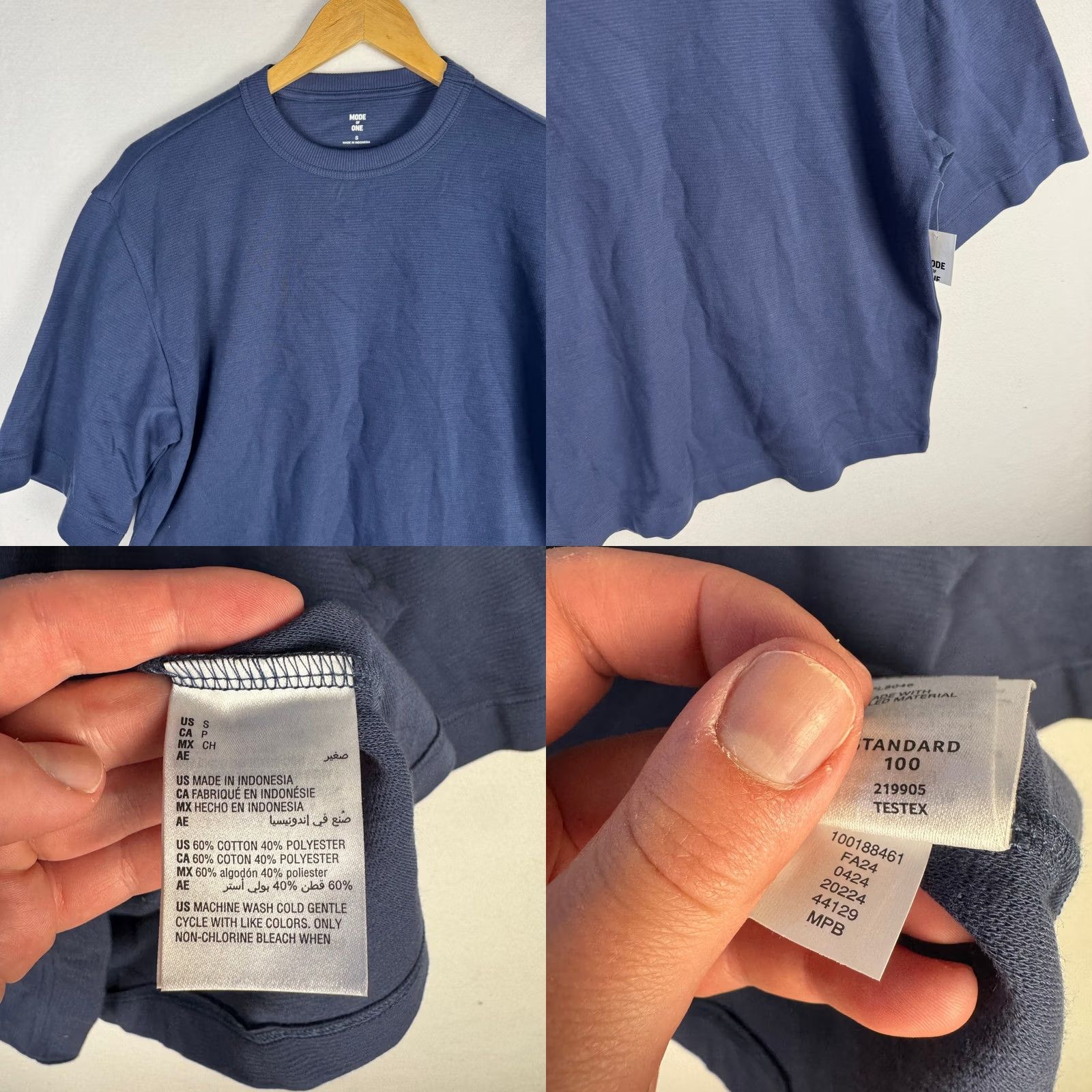 Vintage Mode of One Textured T-Shirt S Blue Relaxed Fit Ottoman Tee Size US S / EU 44-46 / 1 - 8 Thumbnail