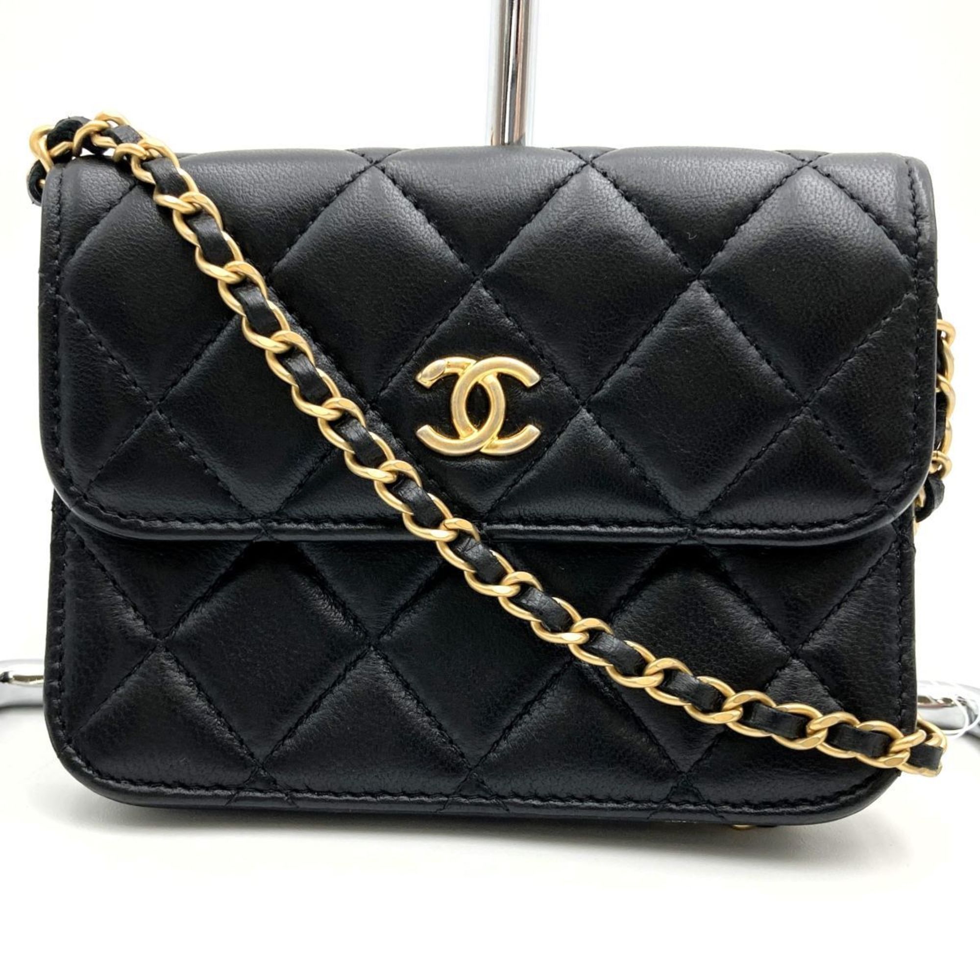 Chanel Chanel Matelasse Chain Clutch Coco Ball Bag Pouch Mark Black Lambskin  Ladies