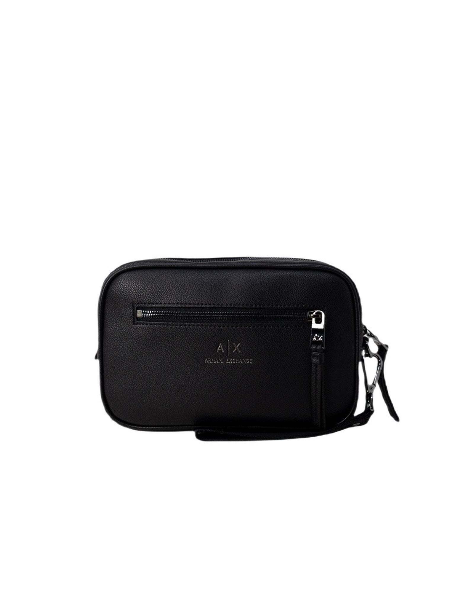 image of Armani Exchange Black Plain Handbag With Zip Fastening And Front Pockets, Men's