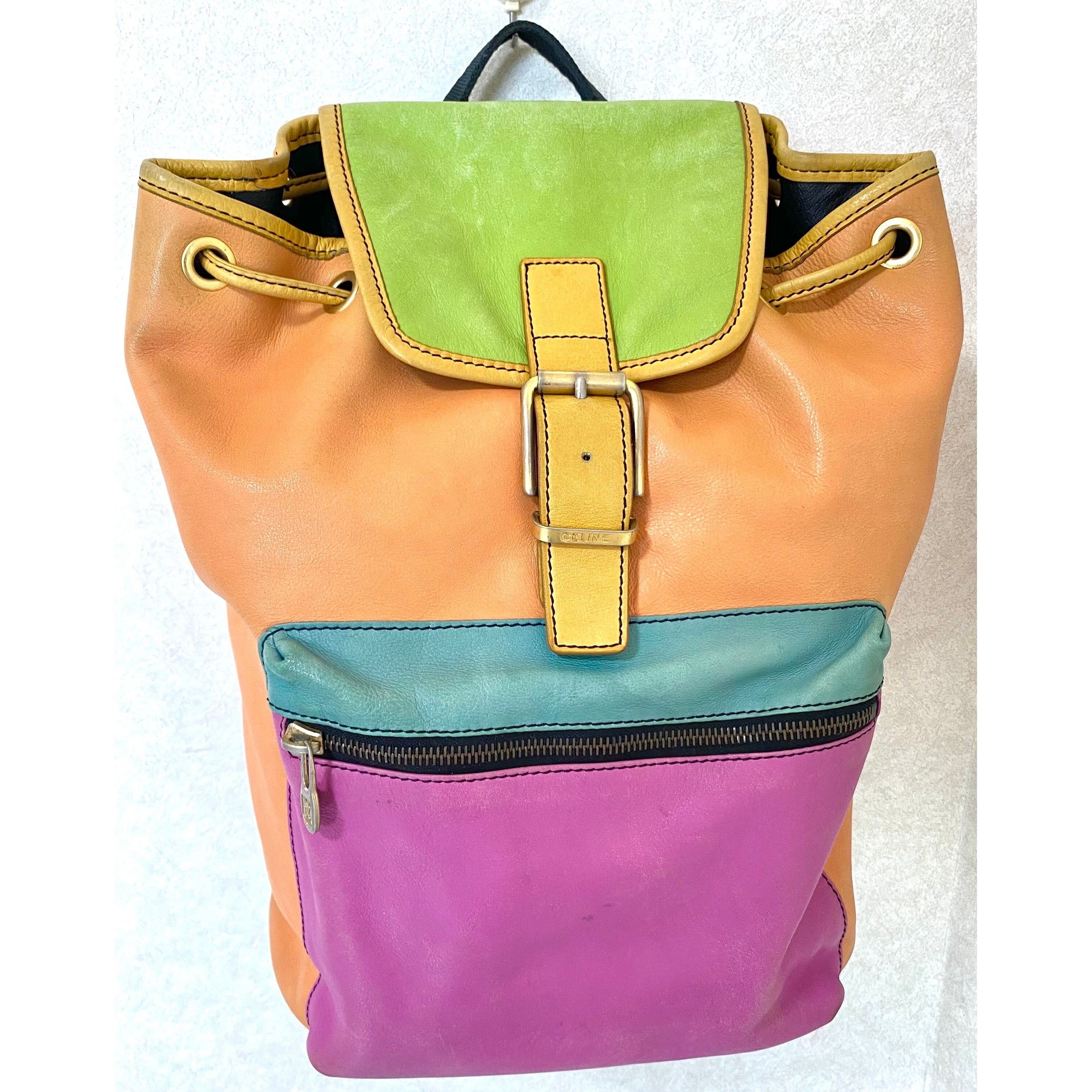 Vintage Celine leather backpack in colorful patchwork