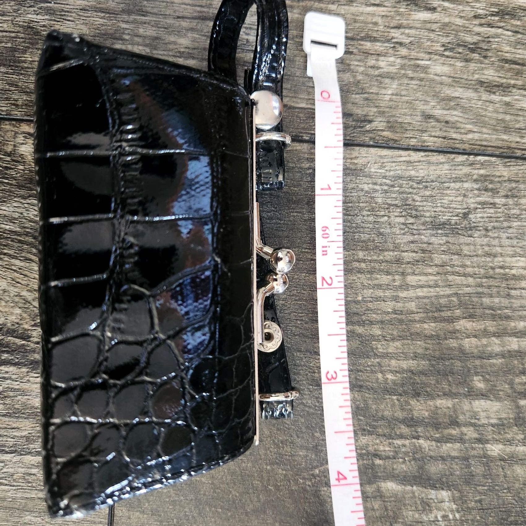 Vintage Black Mini Tote Bag Makeup Purse Key Chain Change 4" Strap Size ONE SIZE - 8 Thumbnail