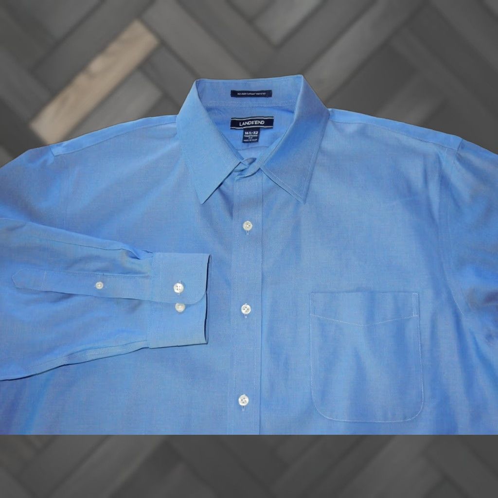 Lands' End VINTAGE Lands' End Men's Dress Shirt Size 16.5 Regular Long Sleeve Cotton White Size 42R - 1 Thumbnail