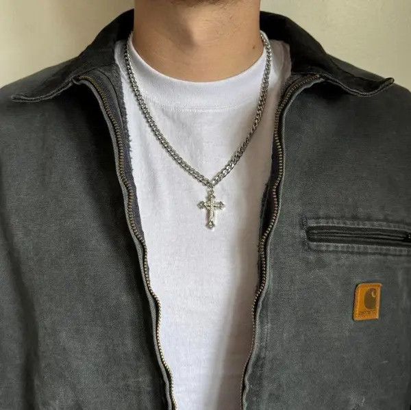Jewelry Y2K Cuban link silver emo cross pendant necklace Size ONE SIZE - 2 Thumbnail
