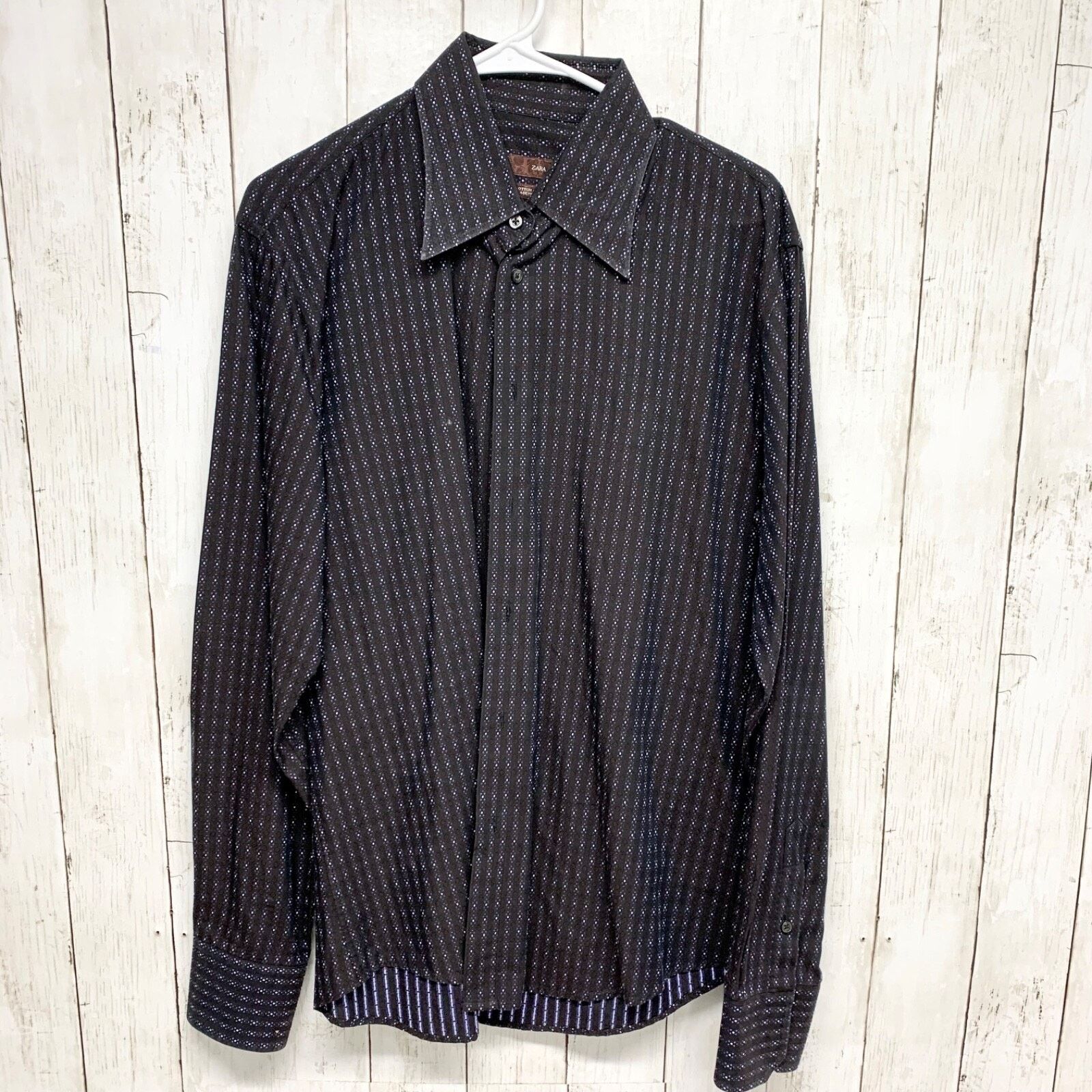 Zara Zara Shirt Mens Chest 20.5" Long Sleeve Blk Geometric Print Size US M / EU 48-50 / 2 - 1 Thumbnail