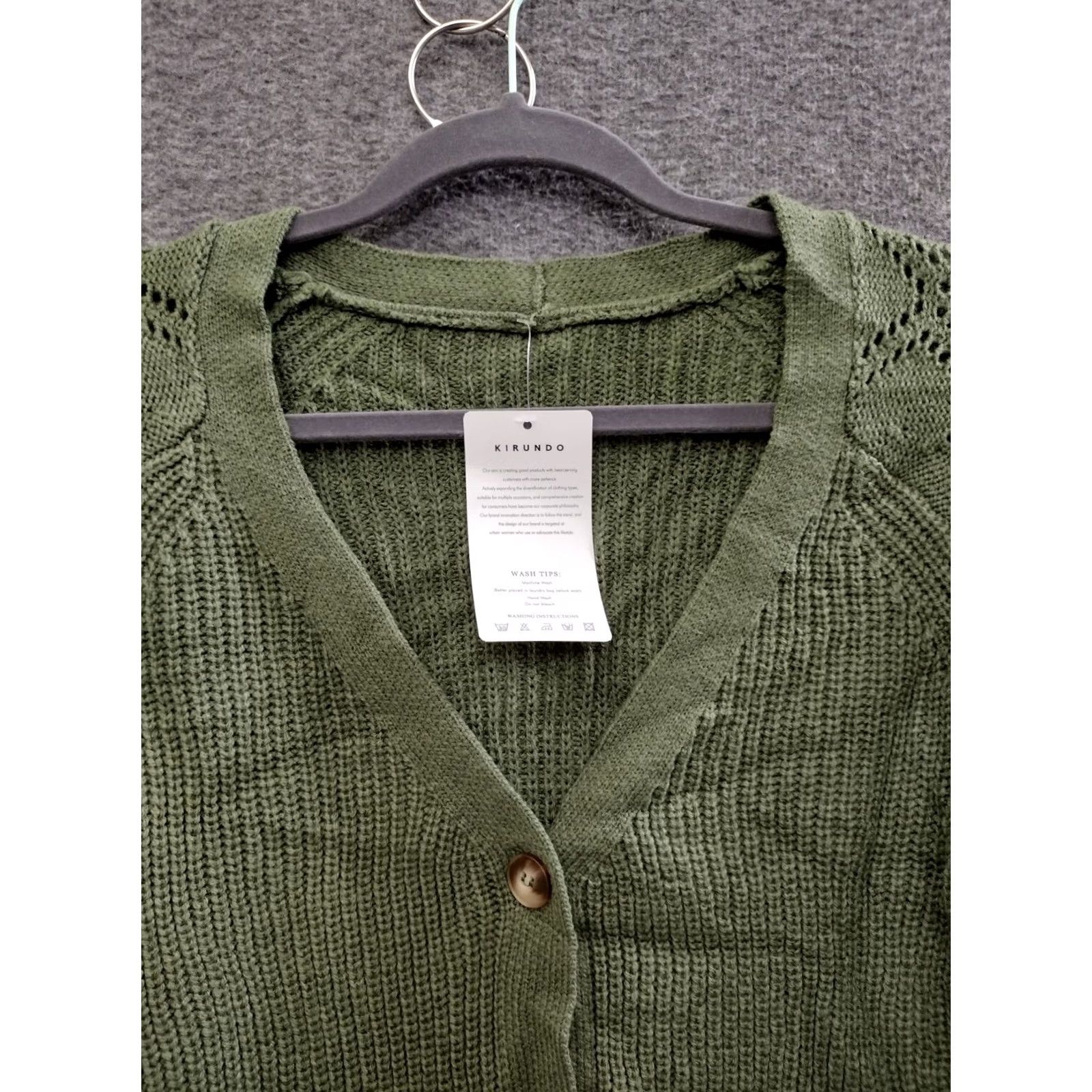 Olive Kyrundo Cardigan Women Olive Green V-Neck Long Sleeve Knit Lightweight Breathable Open-Knit M Sweater Size M / US 6-8 / IT 42-44 - 3 Thumbnail