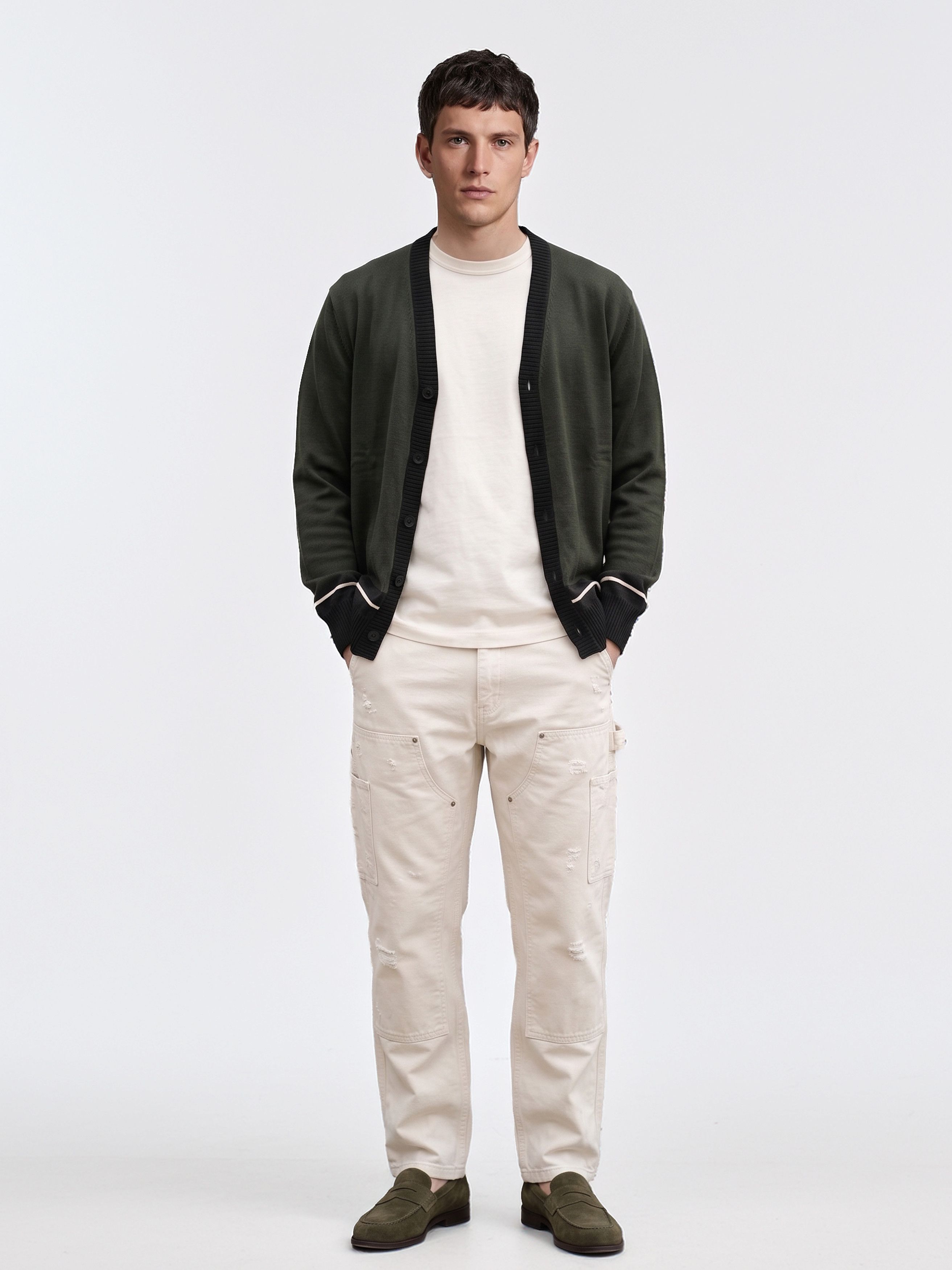 Comme des Garcons Homme Tri-Tone Paneled Knit Wool Cardigan Size US L / EU 52-54 / 3 - 12 Thumbnail