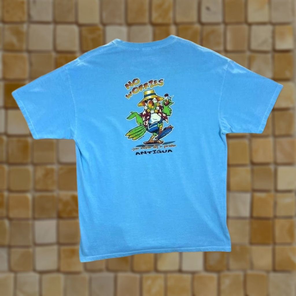 Vintage VINTAGE Antigua "No Worries" Parrot Cartoon Tourist Graphic T-Shirt Large Mens Blue Size US L / EU 52-54 / 3 - 1 Thumbnail