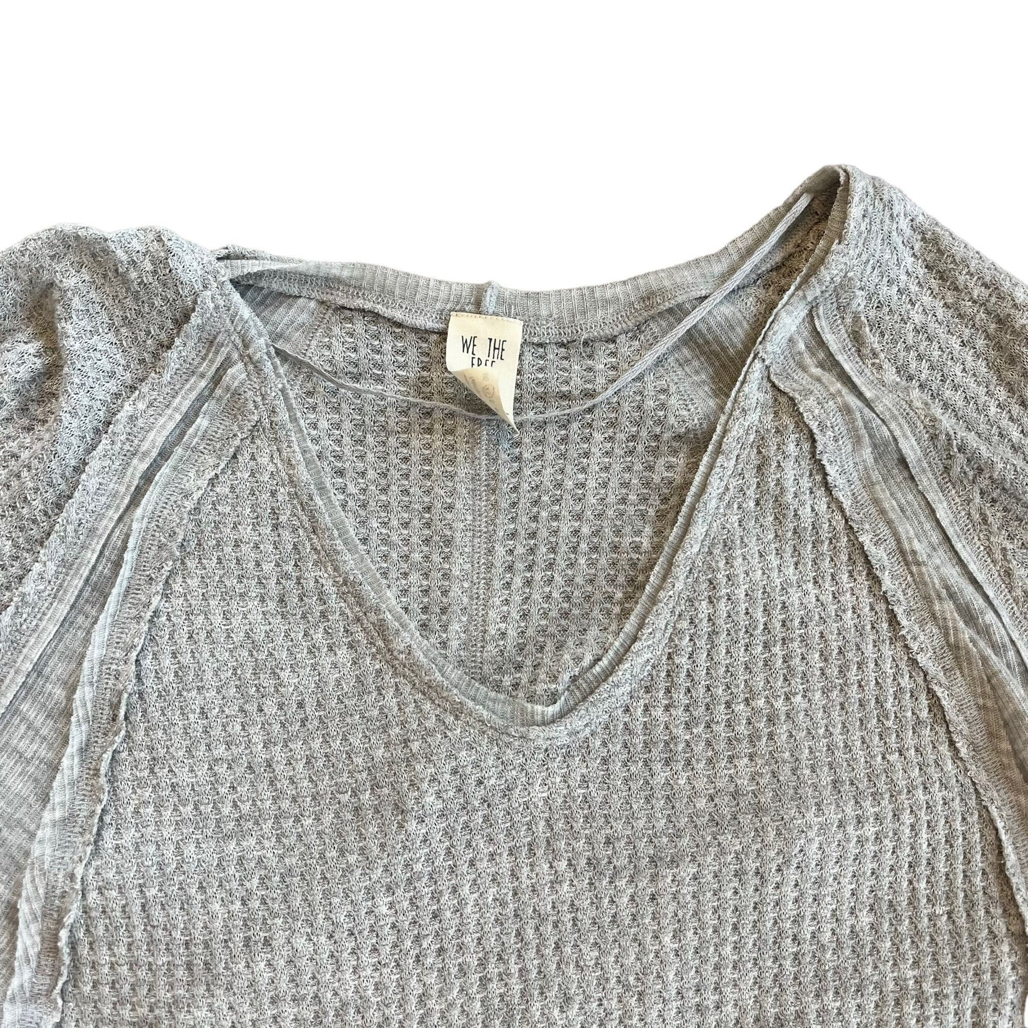 Free People Free People We The Free Ribbed Waffle Knit Grey Thermal Top Size XS / US 0-2 / IT 36-38 - 3 Thumbnail
