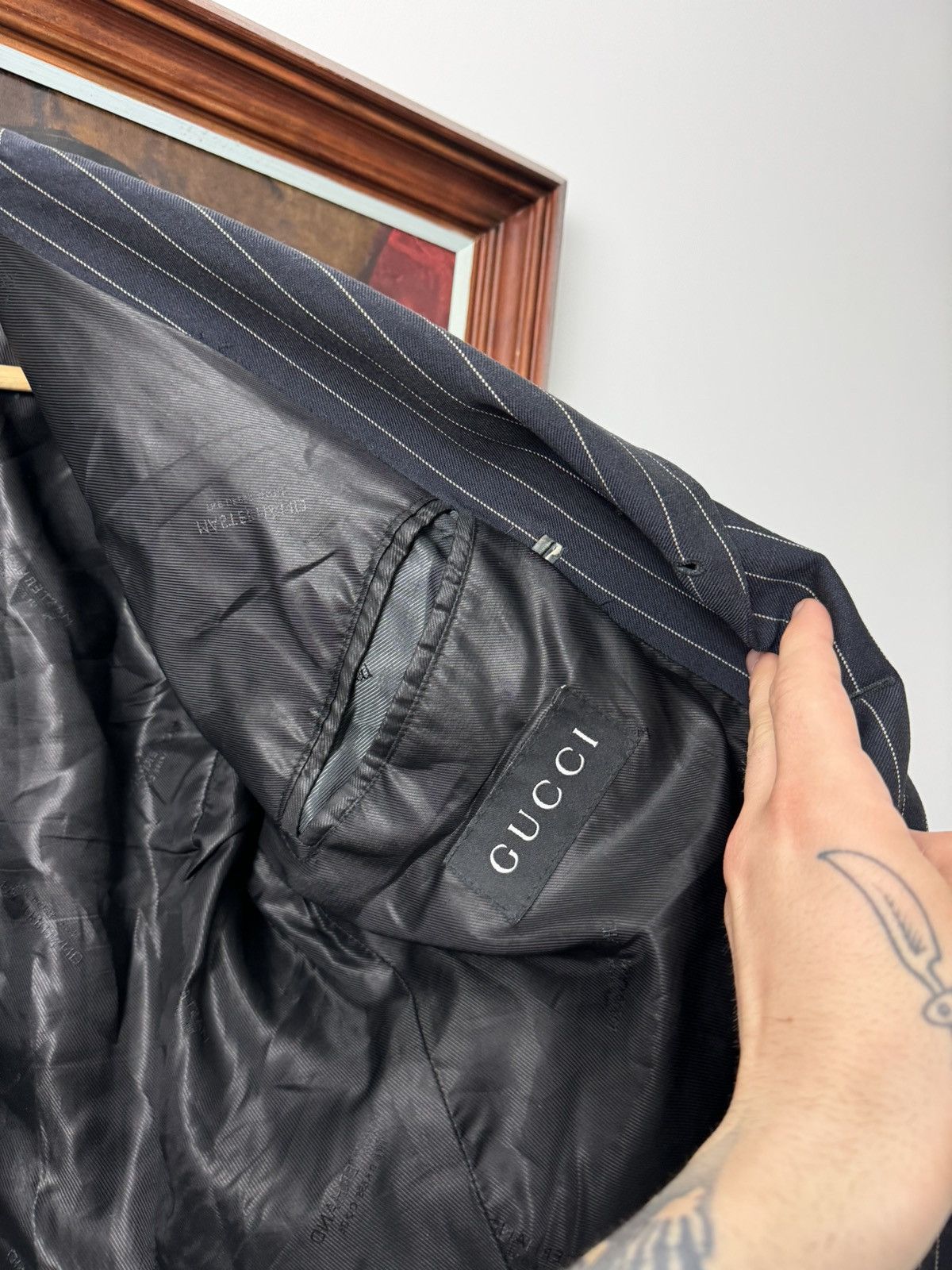 Gucci Gucci Navy Pin-stripe Blazer Vintage Casual Designer Rare Size 50R - 5 Thumbnail