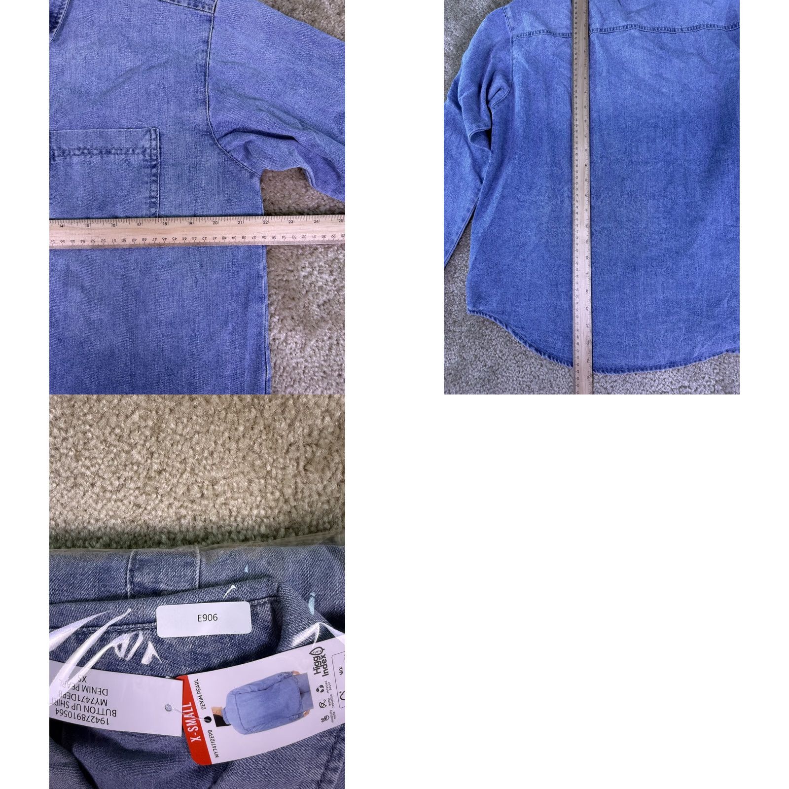 Vintage Seven7 Denim Button Up Shirt Womens XS Blue Long Sleeve Pearl Button NWT E906 Size XS / US 0-2 / IT 36-38 - 8 Thumbnail