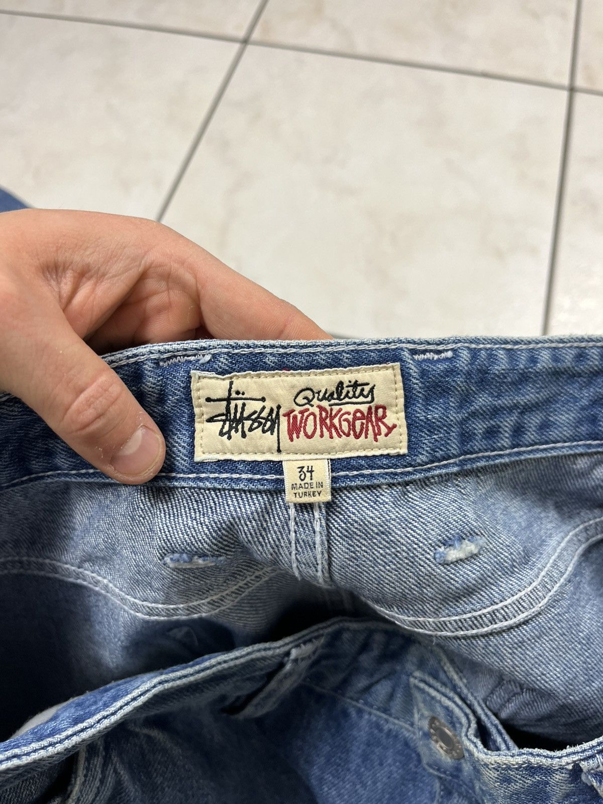 Stussy × Vintage Stussy workgear navy denim double knee baggy jeans pants 34 Size US 34 / EU 50 - 22 Thumbnail