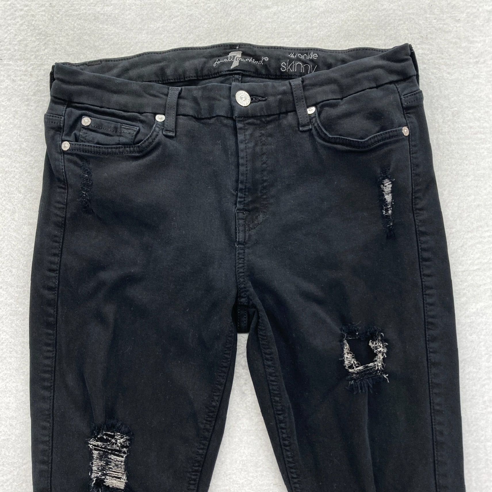 7 For All Mankind 7 For All Mankind Jeans Women's 29 Ankle Skinny Black Stretch Denim Distressed Denim Size 30" / US 8 / IT 44 - 2 Thumbnail