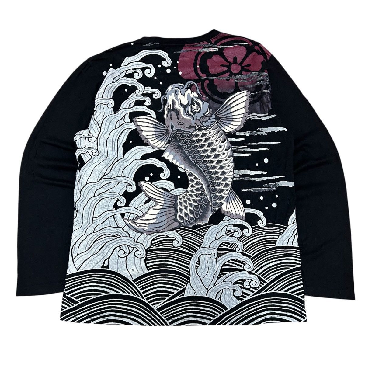 Japanese Brand Vintage Japanese Koi Fish Back Print Long Sleeve Tshirt Size US L / EU 52-54 / 3 - 1 Thumbnail
