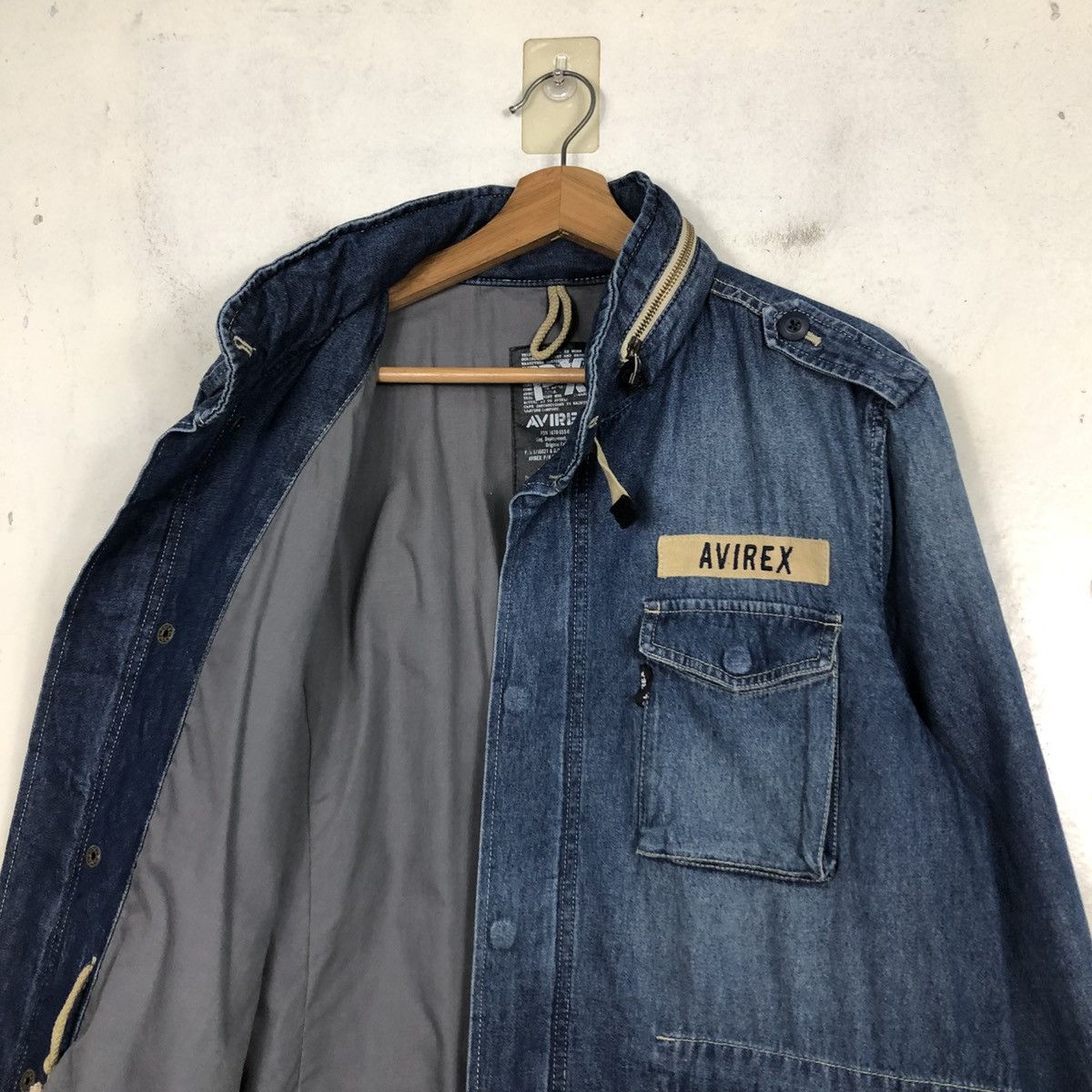 Avirex 💥VINTAGE DENIM BIKER JACKET AVIREX USN MILITARY Size US L / EU 52-54 / 3 - 14 Thumbnail