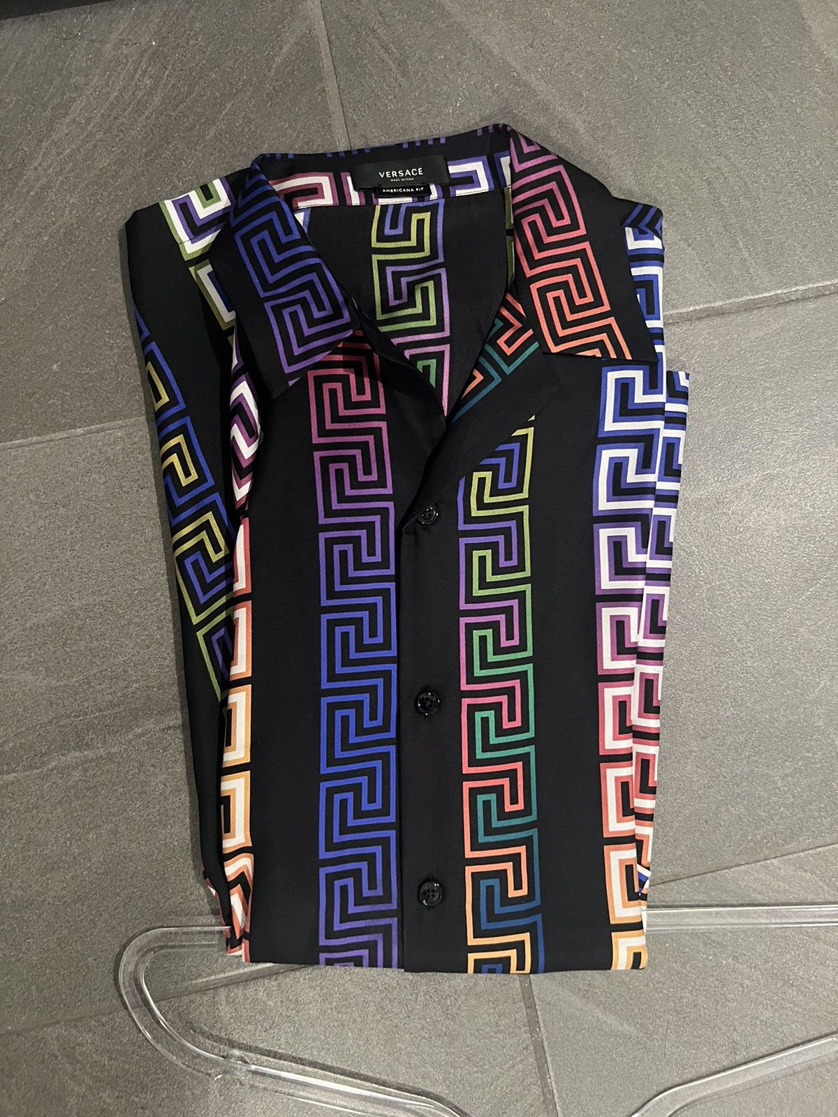 Versace Versace Men's Black Greca Neon-print Silk Shirt Size US XL / EU 56 / 4 - 3 Thumbnail