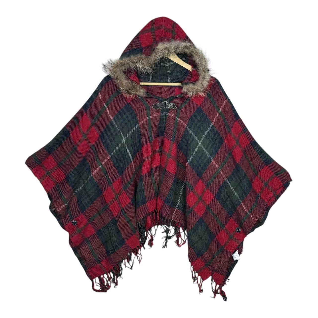 Cloak VTG Japanese Plaid Hooded Poncho Fur Trim Toggle Cape M Size US M / EU 48-50 / 2 - 1 Thumbnail