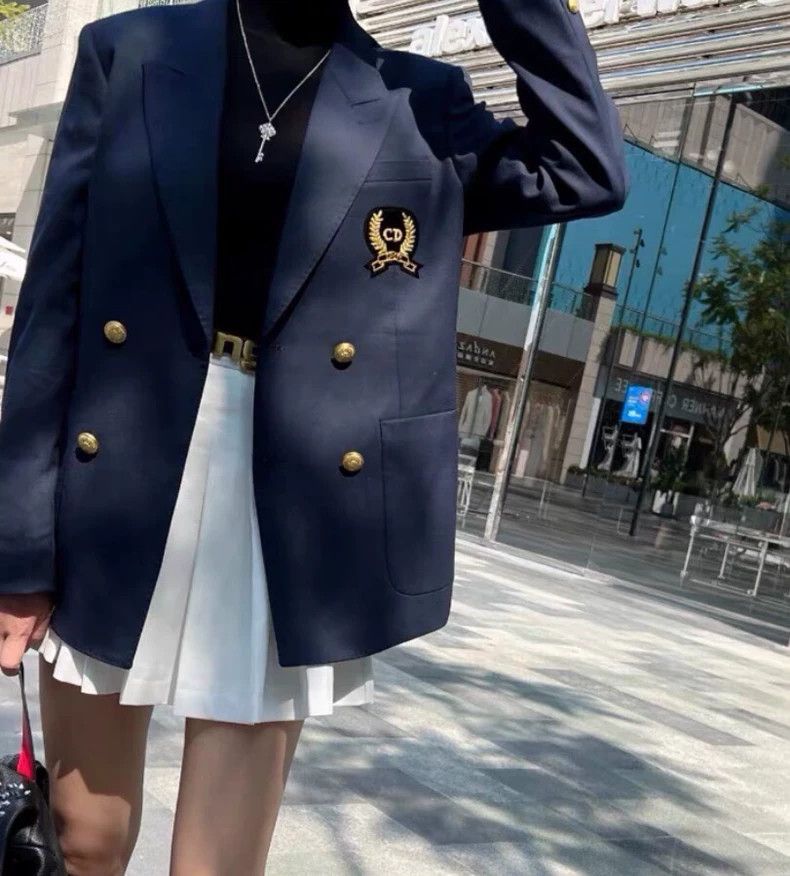 Dior Dior Dark blue logo embroidered wool lapel double-breasted Size L / US 10 / IT 46 - 9 Thumbnail