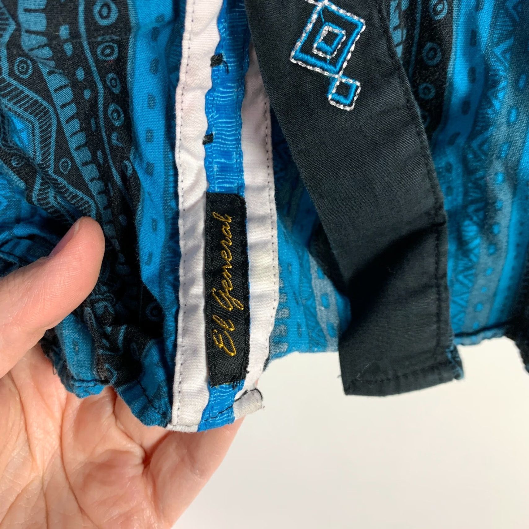 Vintage El General Y2K Western Cowboy Rodeo Button-Front Shirt 2XL Blue Black Long Sleeve Geometric Embroidered Mens Size US XXL / EU 58 / 5 - 6 Thumbnail
