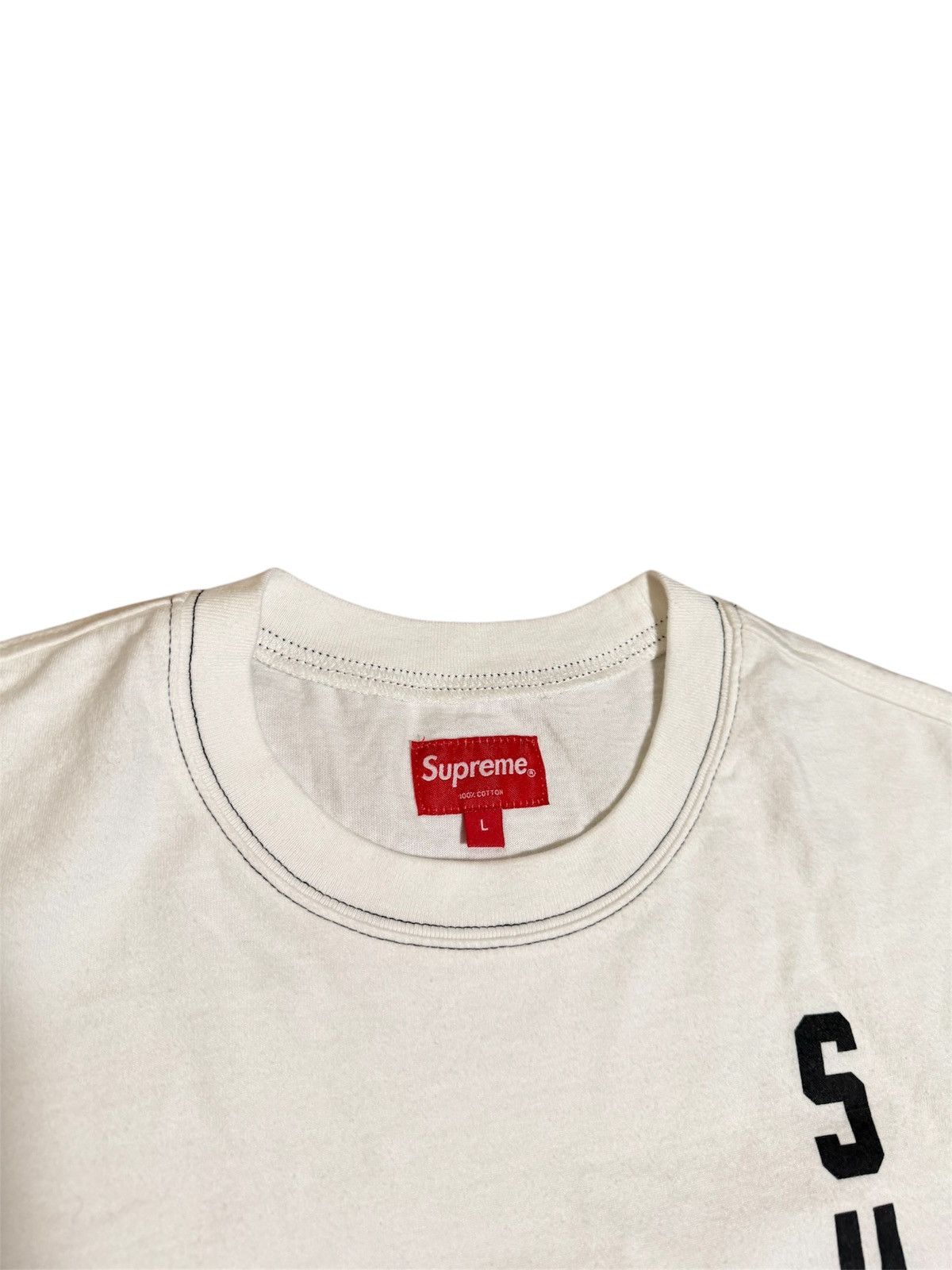 Supreme 🔥Supreme Contrast Stitch Pocket Tee White/Supreme T shirt Size US L / EU 52-54 / 3 - 7 Thumbnail