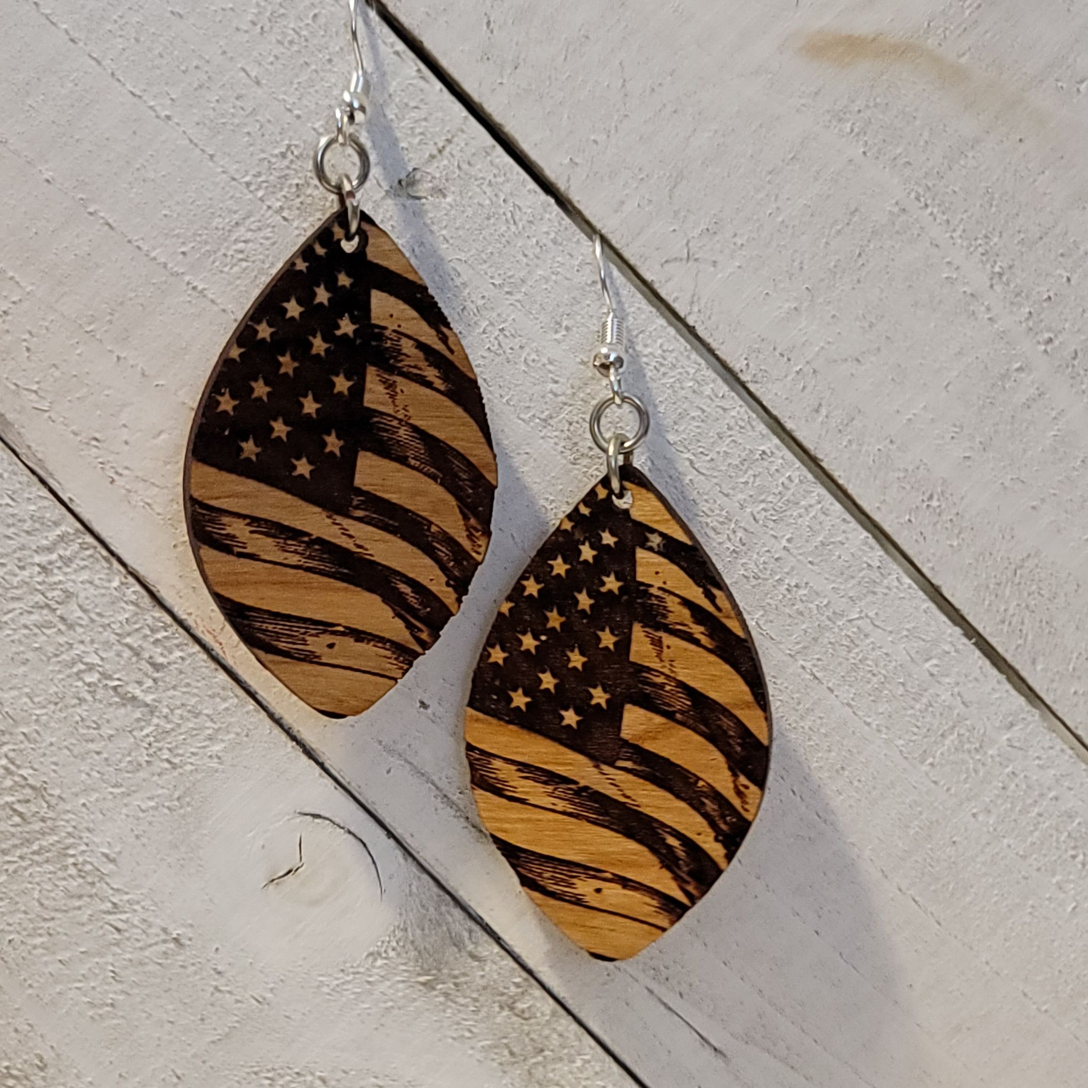 Handmade American Flag Dangle Earrings #2 Size ONE SIZE - 1 Thumbnail
