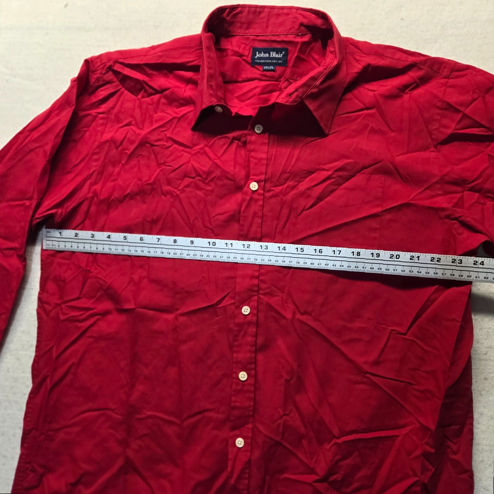 Blair John Blair Shirt Button-Up Solid Red Long Sleeve Adult Men 17.5 Regular Red Boys Mens Girls Size US XL / EU 56 / 4 - 5 Thumbnail