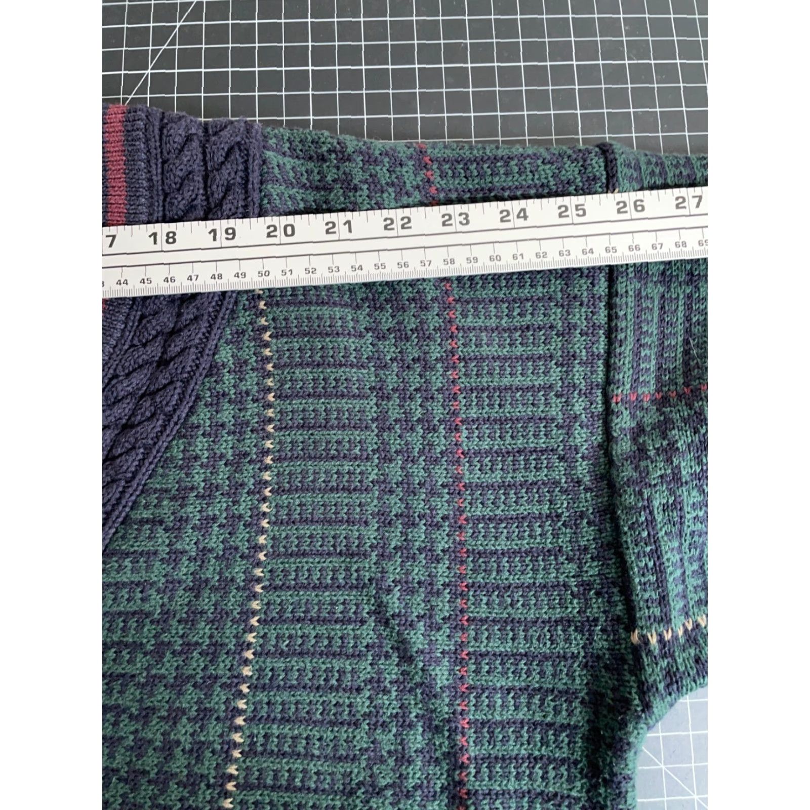 Gant GANT 90s Cotton Tennis V-Neck Sweater Mens Large Green Blue Houndstooth Check Knit Pullover Vintage Size US L / EU 52-54 / 3 - 7 Thumbnail