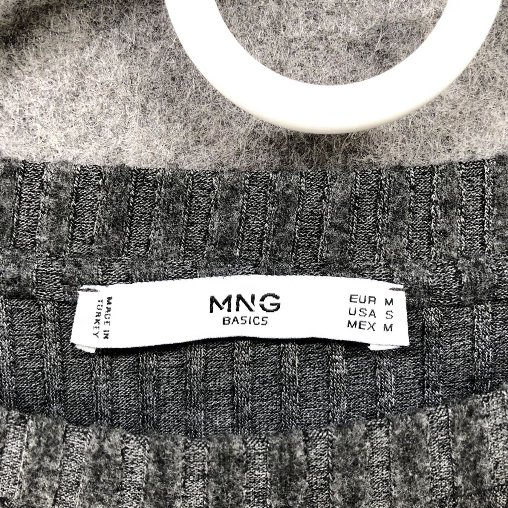 Mango MNG Mango Ribbed Knit Long Sleeve T Shirt Womens S Gray Ruffle Tie Sleeve Crewneck Regular Fit Casual Size S / US 4 / IT 40 - 5 Thumbnail