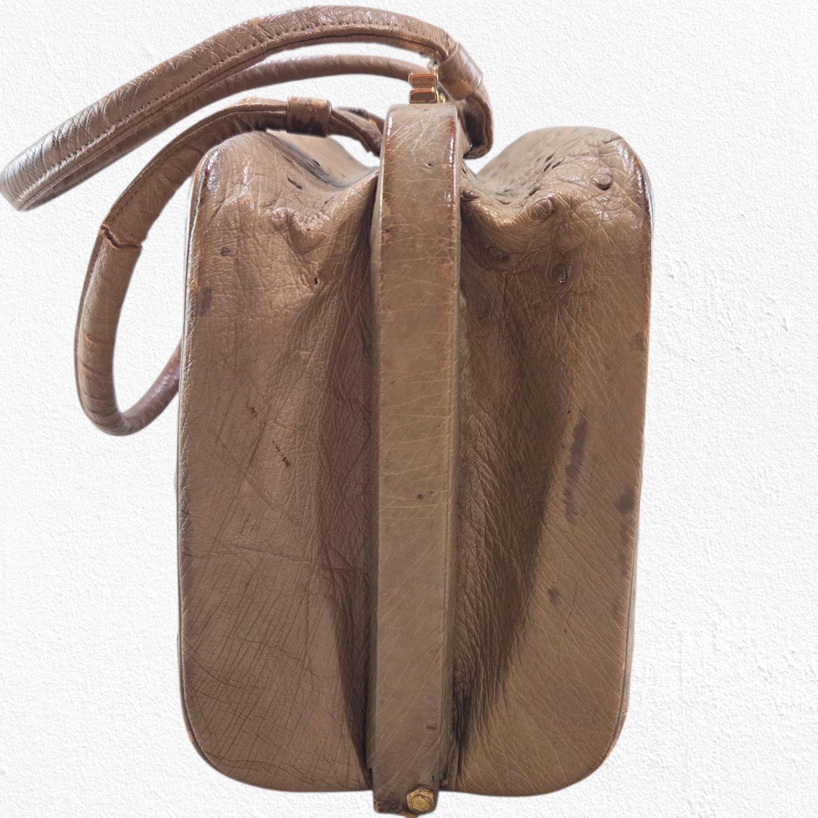 Vintage 1950s Genuine Ostrich Leather Top Handle Purse Size ONE SIZE - 8 Thumbnail