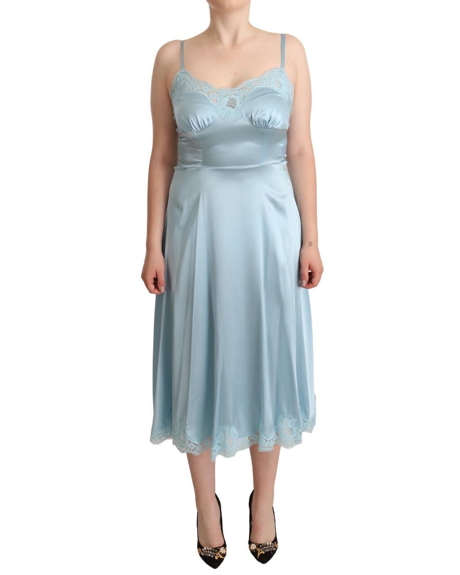 Image of Dolce Gabbana Lace Trim Midi Dress in Light Blue, Women's (Size XS)