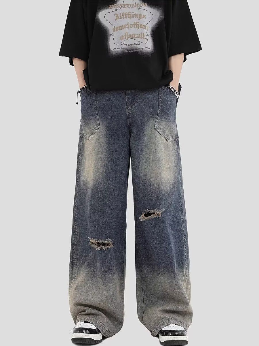 Japanese Brand × Jean Vintage high street wide leg ripped jeans Size US 32 / EU 48 - 6 Thumbnail