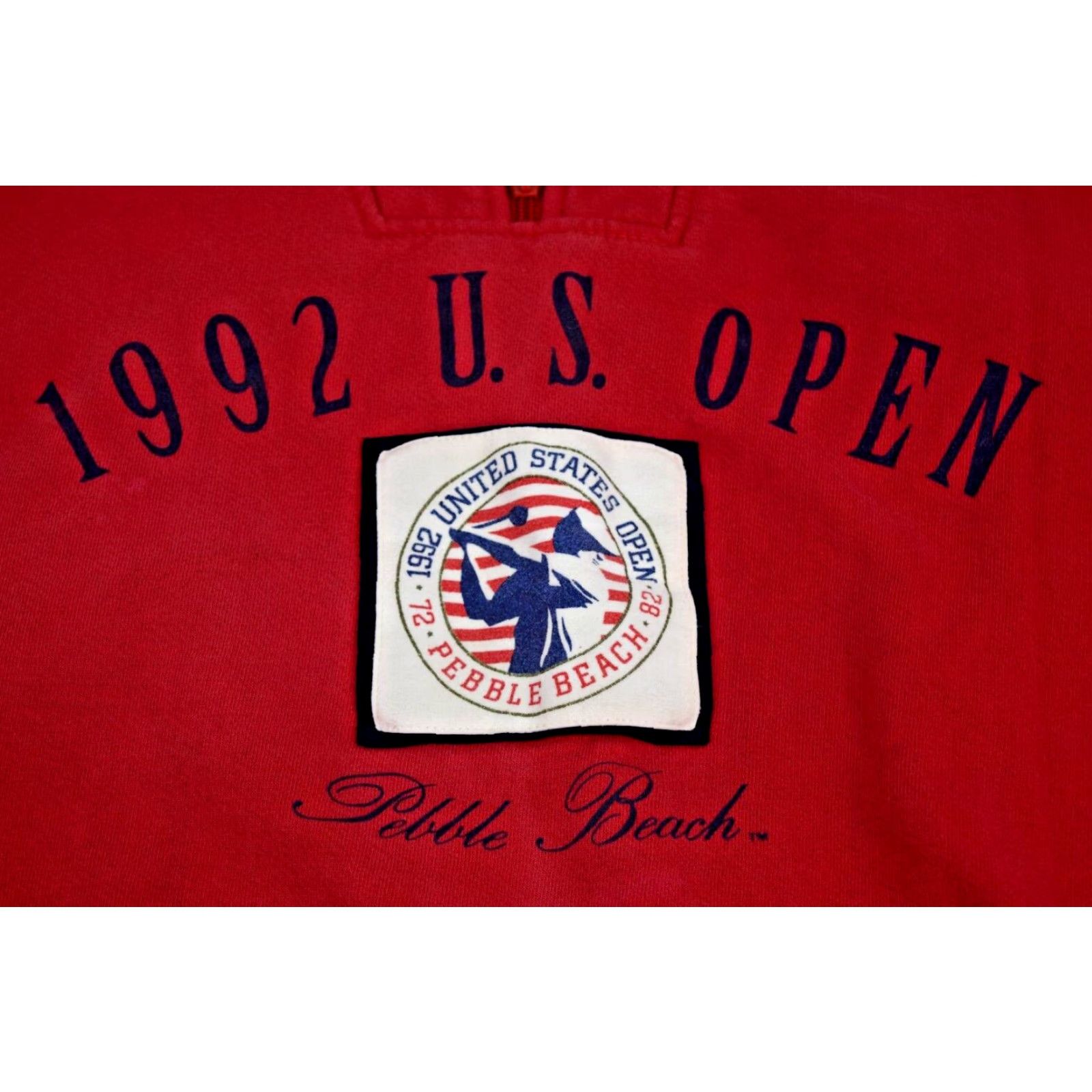 VINTAGE SDI Sweatshirt US Open Pebble Beach 1992 90s Red Blue Trim Cotton M/L 42 Chest Long Sleeve Shirt Mens