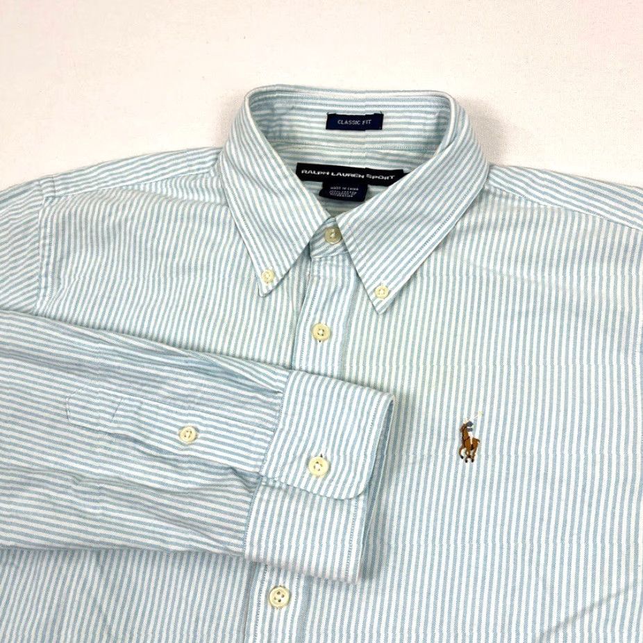 Polo Ralph Lauren VTG Ralph Lauren Sport Shirt Unisex Adults Medium White Blue Striped Button-Up Collared Flesh Pony Size US M / EU 48-50 / 2 - 2 Thumbnail