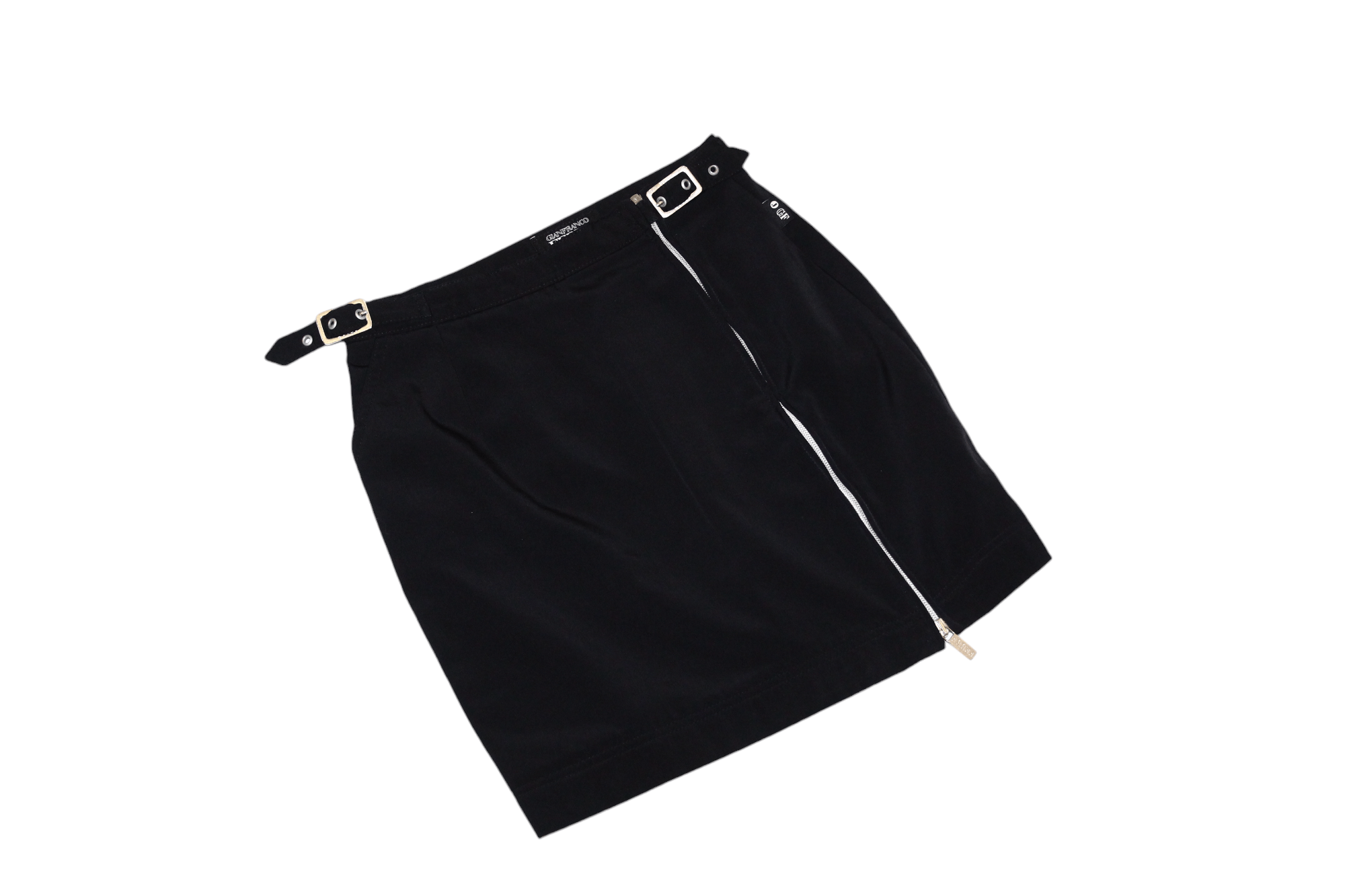 GF Ferre Vtg GF Ferre Jeans lined glossy black wrap zip mini skirt Size 29" - 13 Thumbnail