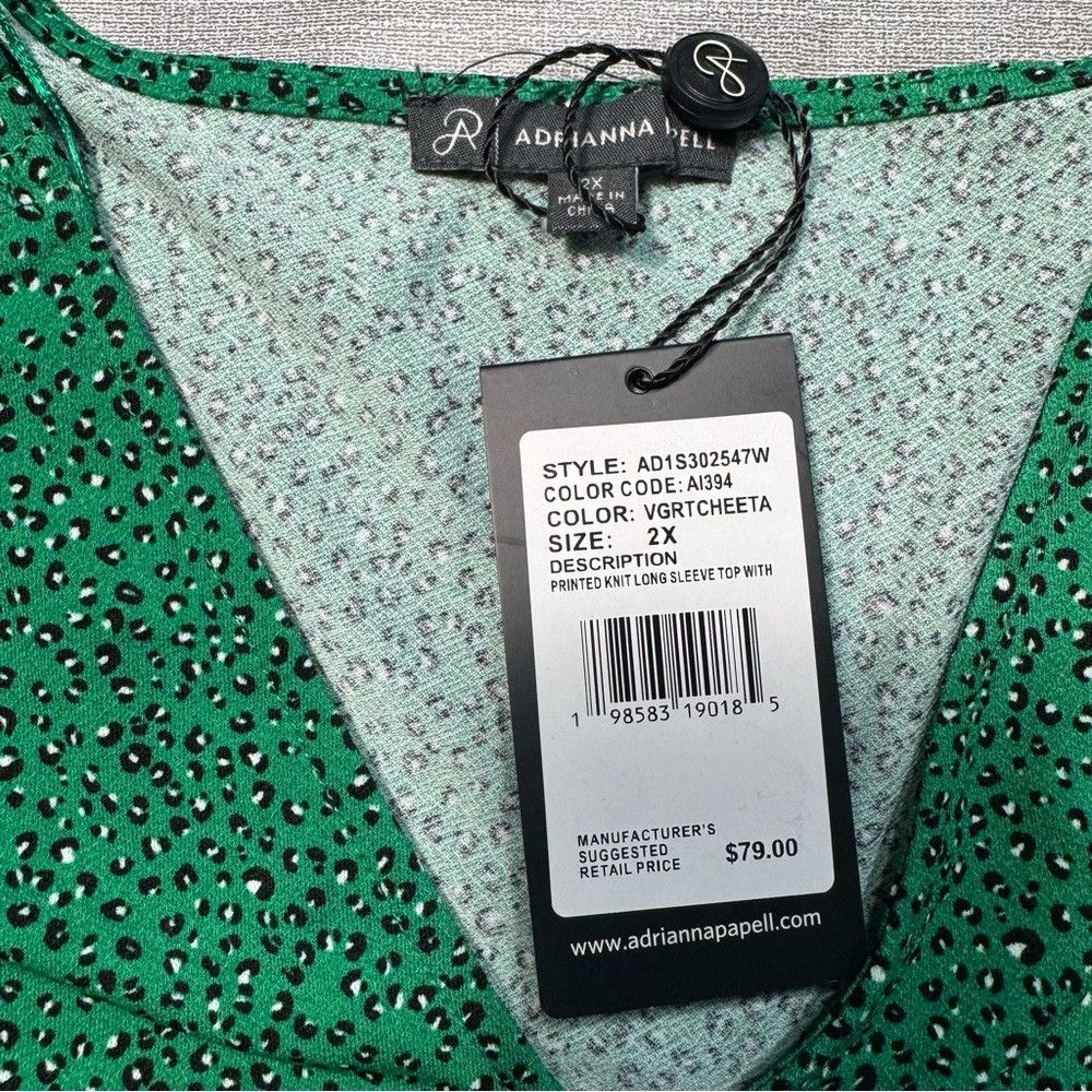 Adrianna Papell NWT New $79 Adrianna Papell Green Cheetah Print Long Sleeve Size XXL / US 16-18 / IT 52-54 - 7 Thumbnail