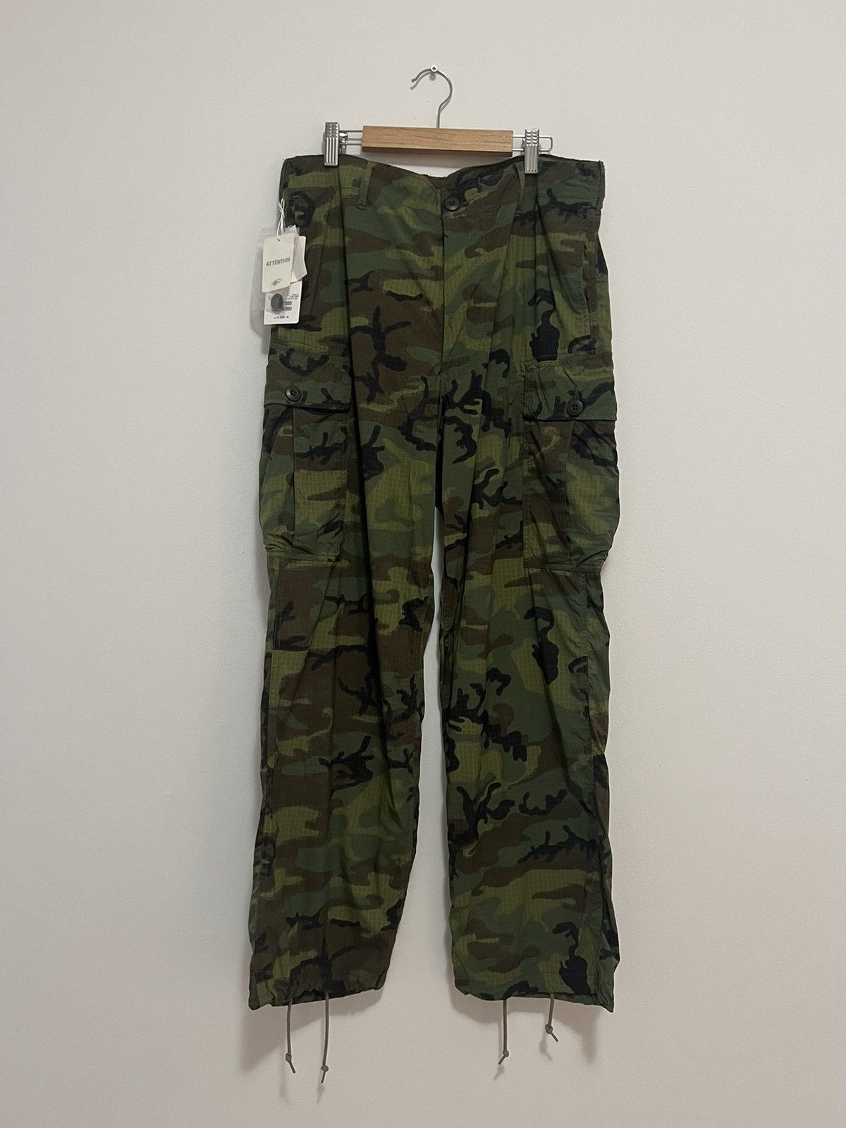 image of Beams Plus Komatsu Nylon Ripstop Green Camo Cargo Pants, Men's (Size 32)