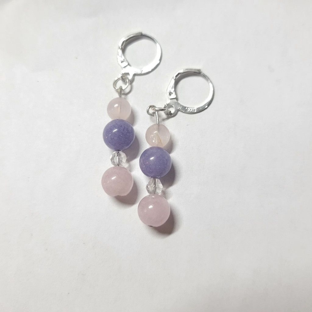 Handmade Natural Crystal Rose Quartz Angelite Morganite Drop Earrings Size ONE SIZE - 2 Thumbnail