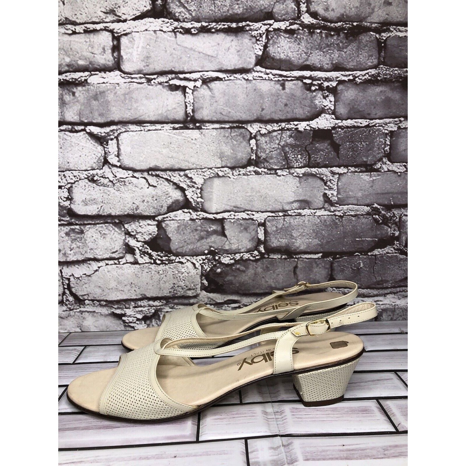 Other Selby Ivory Leather Perforated Peep Toe Heel Strap Sandals W Size US 8.5 / IT 38.5 - 18 Thumbnail