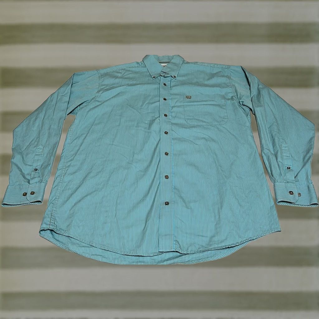Vintage Cinch Shirt Men's M Button-Down Long Sleeve Turquoise Striped Western Cowboy Size US M / EU 48-50 / 2 - 1 Thumbnail