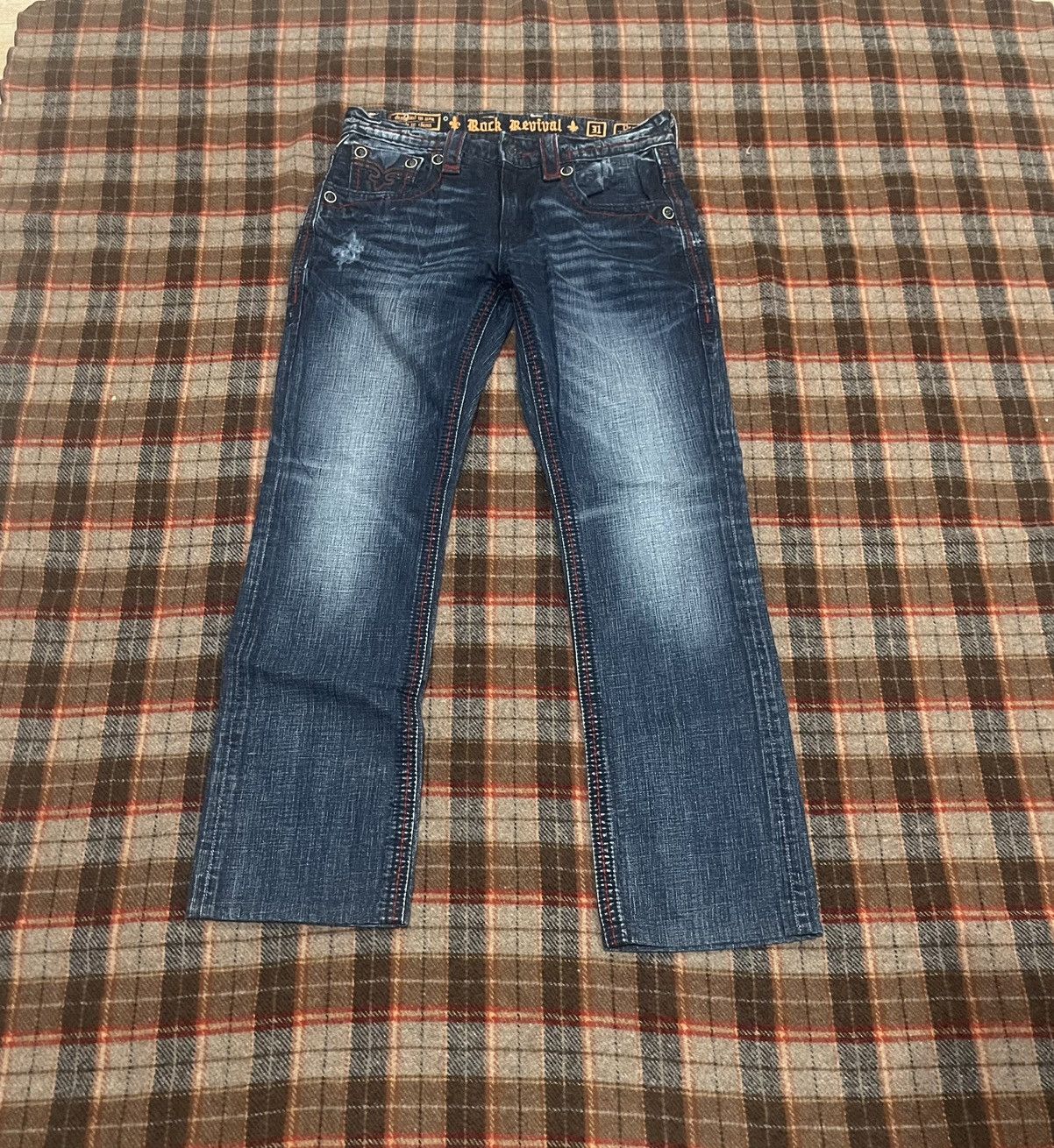 Rock Revival Y2K Rock Revival Dan Straight Blood Stitch dark washed Jeans Size US 31 - 1 Thumbnail