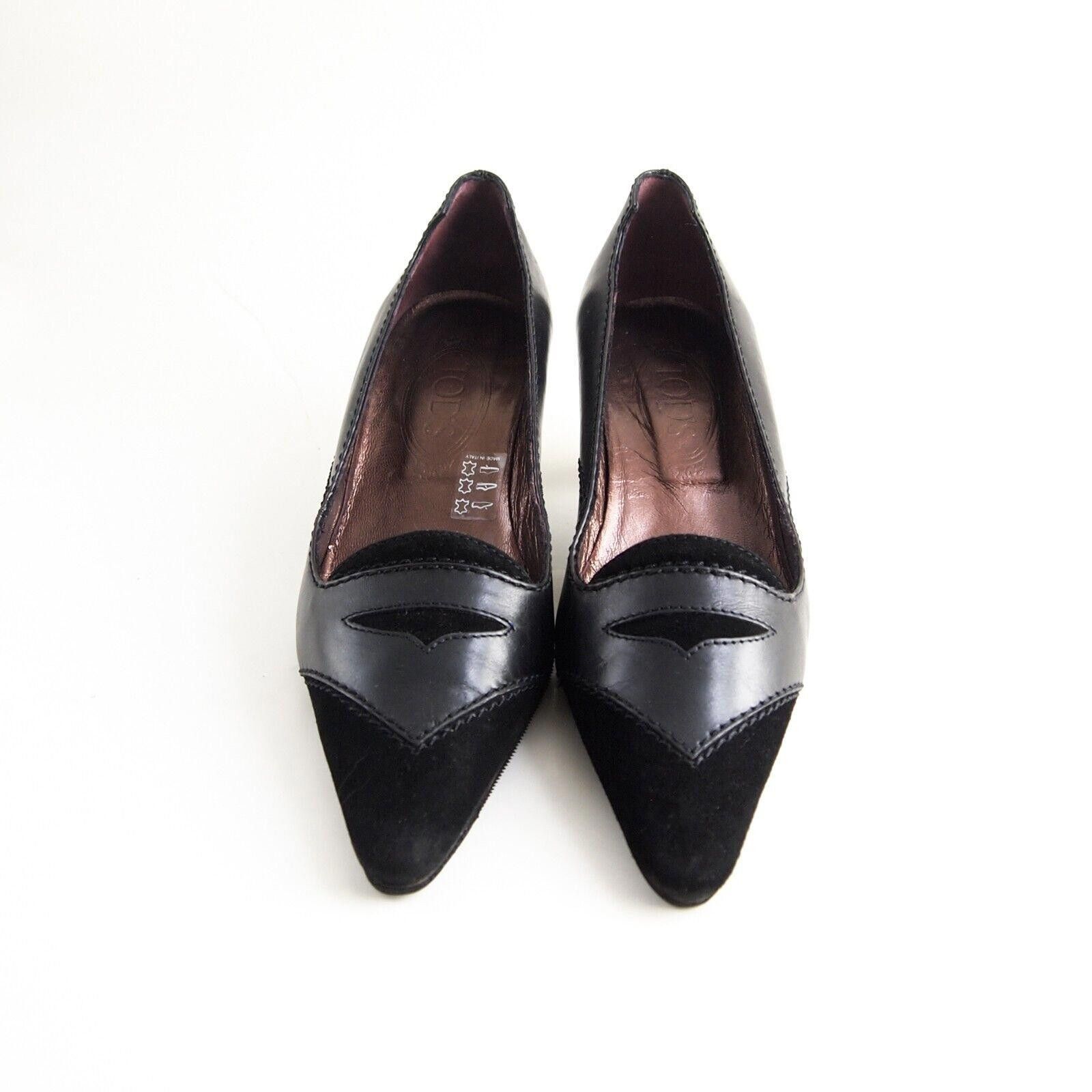 Tod's Tod's Mid Heel Pumps Black Leather Suede US 7 EU 37 $620 Size US 7 / IT 37 - 4 Thumbnail