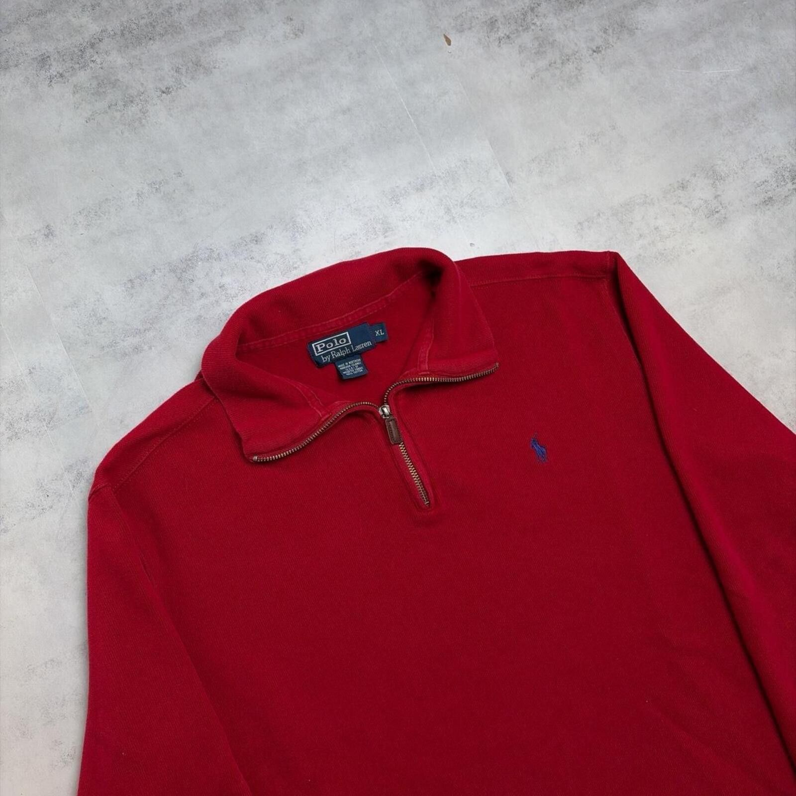 Polo Ralph Lauren Vintage 90’s Red Polo Ralph Lauren Quarter Zip Sweater Size US XL / EU 56 / 4 - 4 Thumbnail