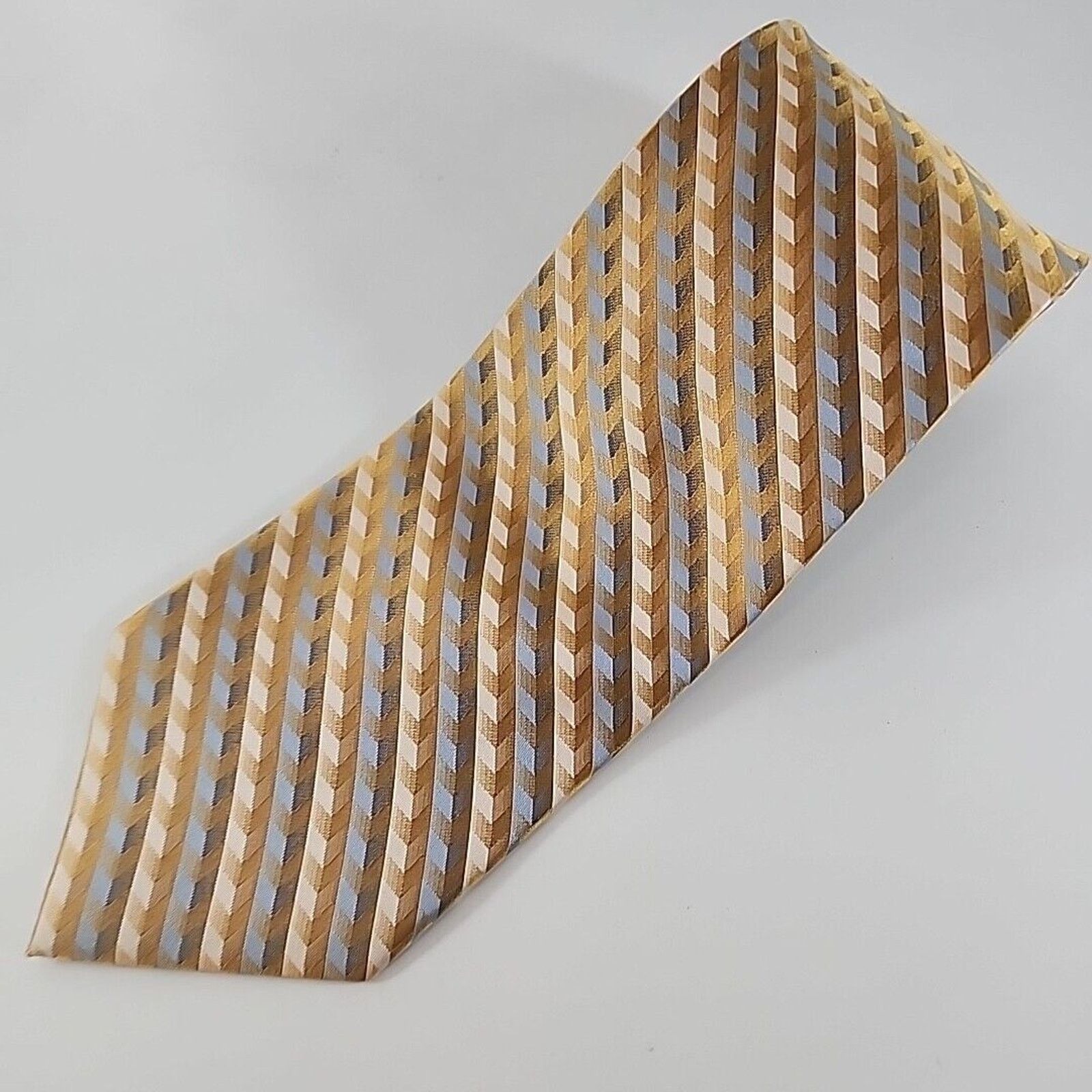 Stanley Blacker Stanley Blacker Gold and Blue Striped Silk Necktie Like New Size ONE SIZE - 4 Thumbnail