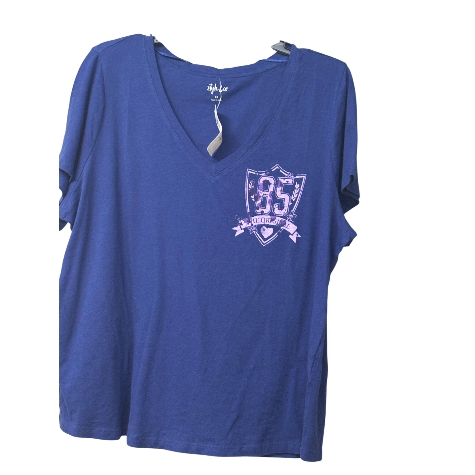 Style & Co Style & Co Womens Plus Size Cotton Graphic-Print Top Navy S Size ONE SIZE - 3 Thumbnail