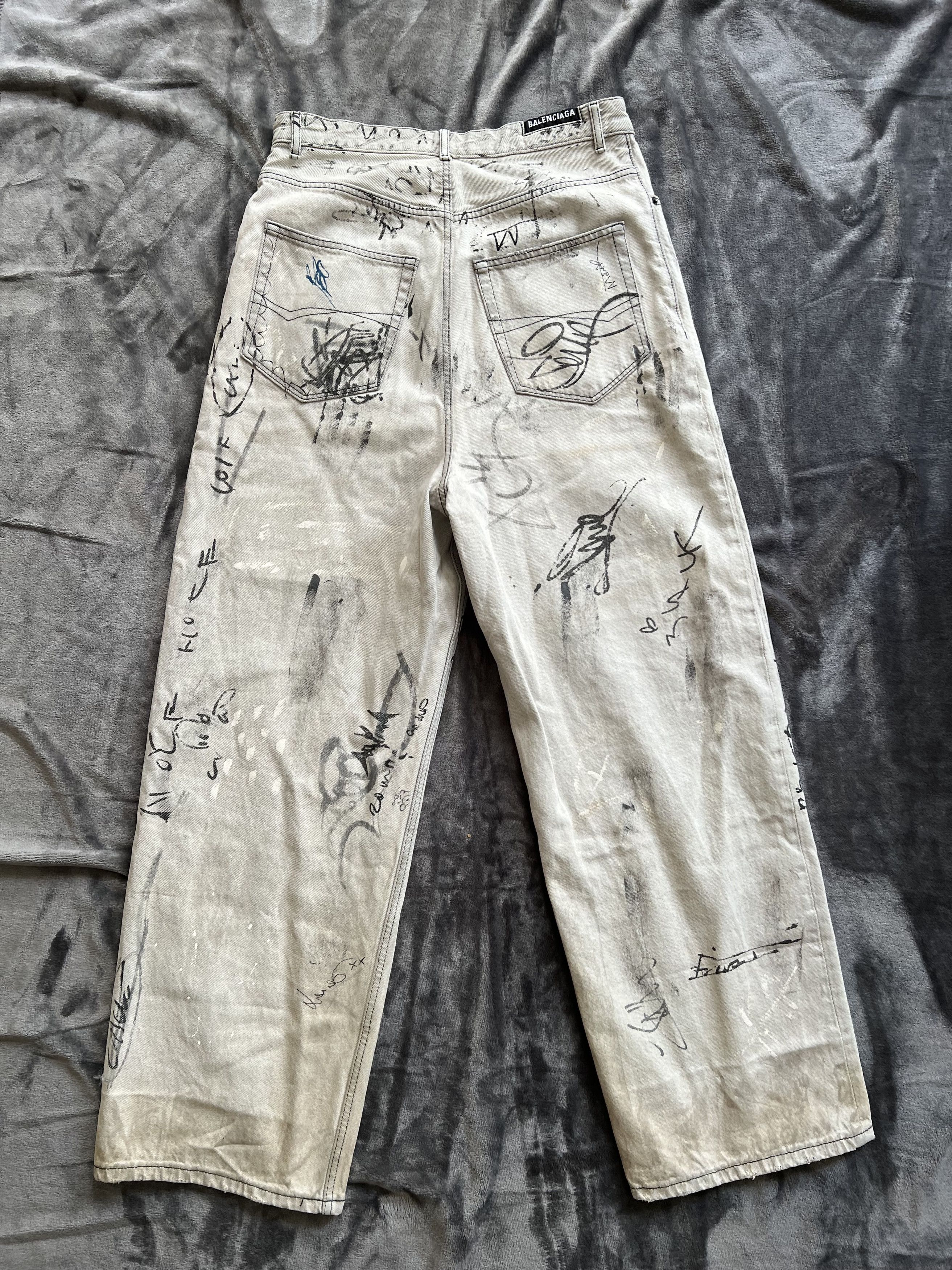 Balenciaga Balenciaga Graffiti Jeans White/Cream Size US 32 / EU 48 - 4 Thumbnail
