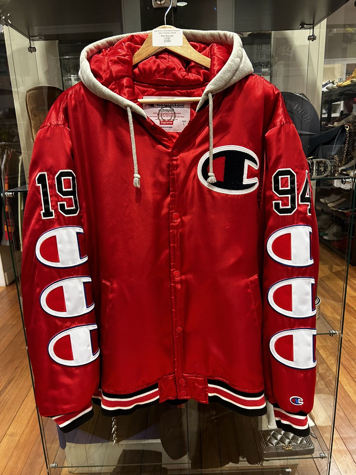 Supreme Champion Hooded Satin Varsity Jacket (FW18) - $218